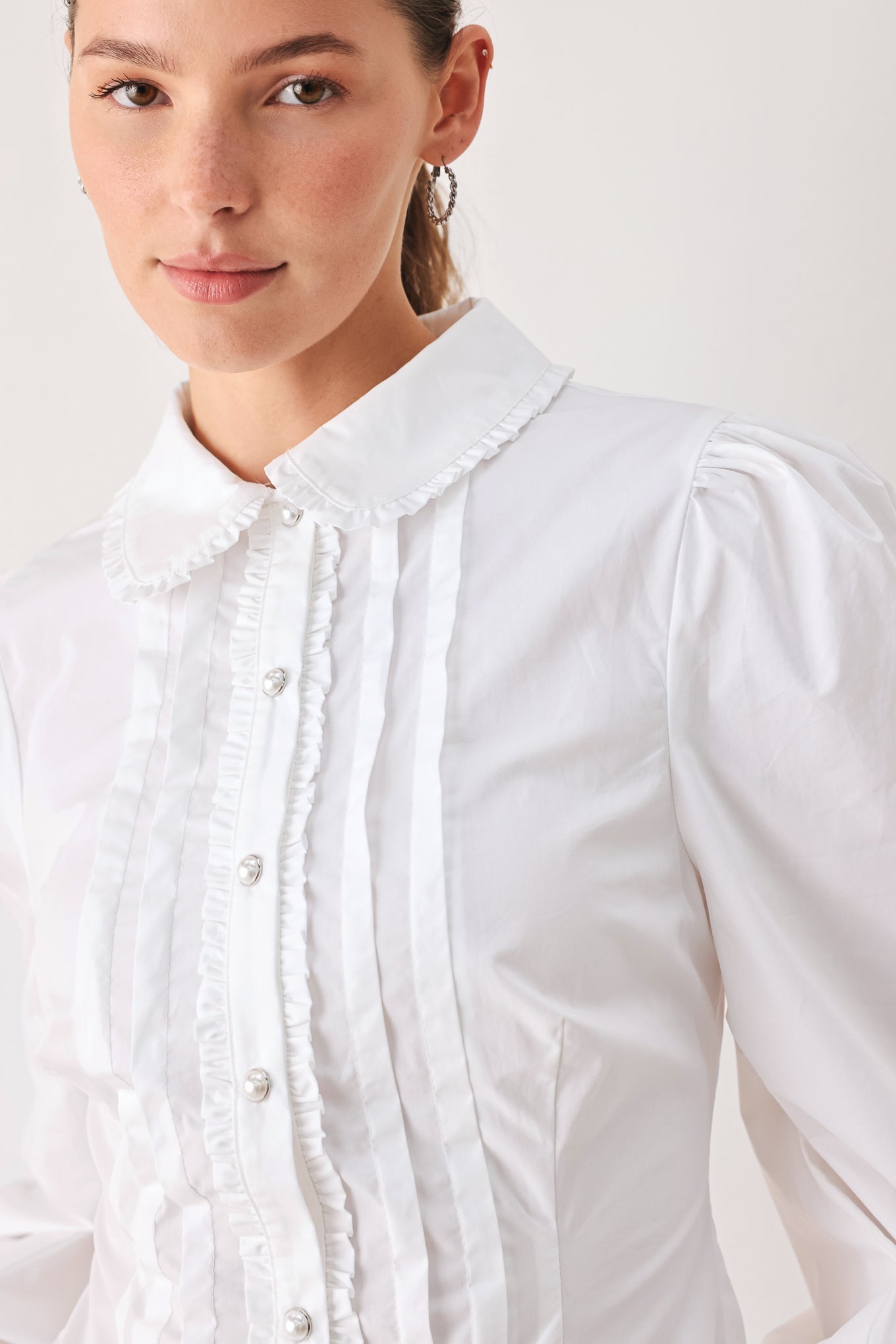 REGENCY PINTUCK LONG-SLEEVE WOVEN TOP