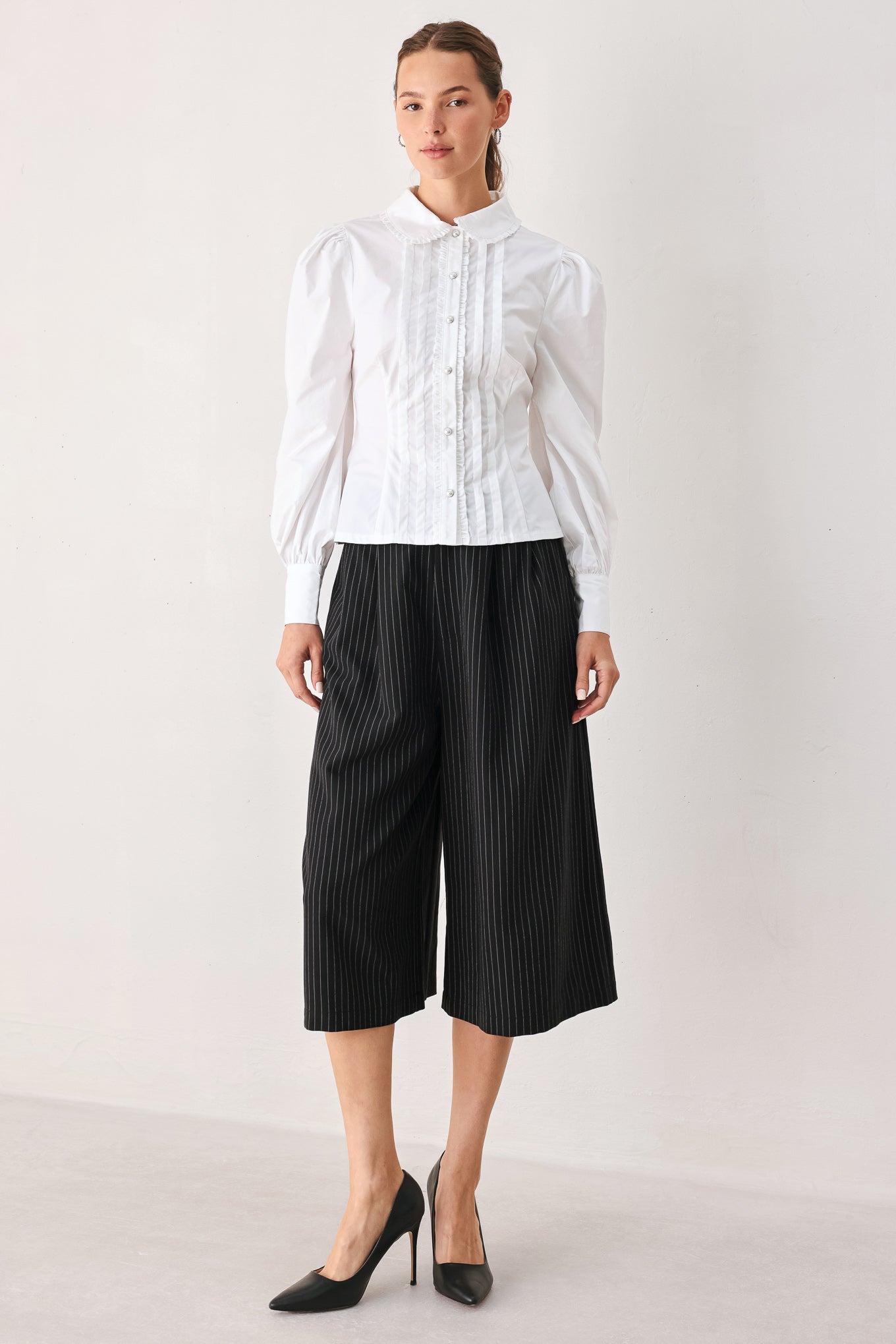 REGENCY PINTUCK LONG-SLEEVE WOVEN TOP