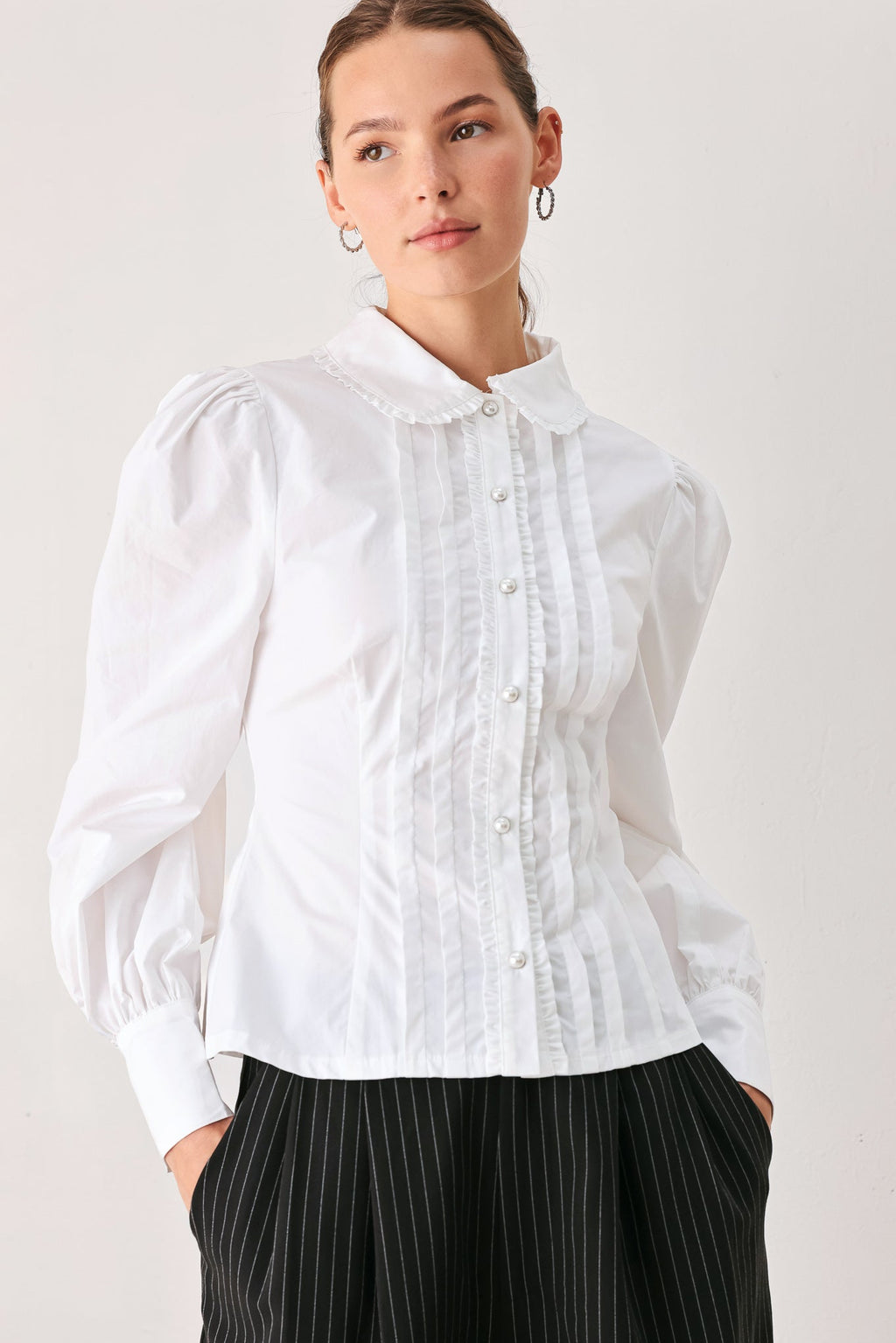REGENCY PINTUCK LONG-SLEEVE WOVEN TOP