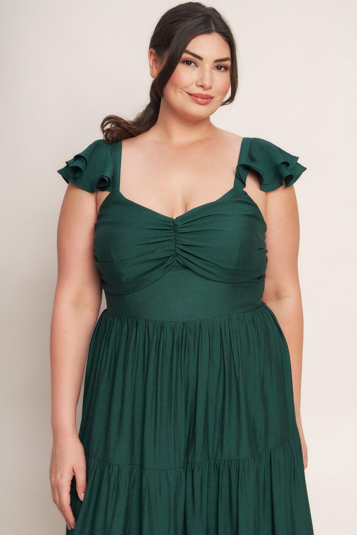 SUMMER MILK FOREST GREEN WOVEN MAXI DRESS