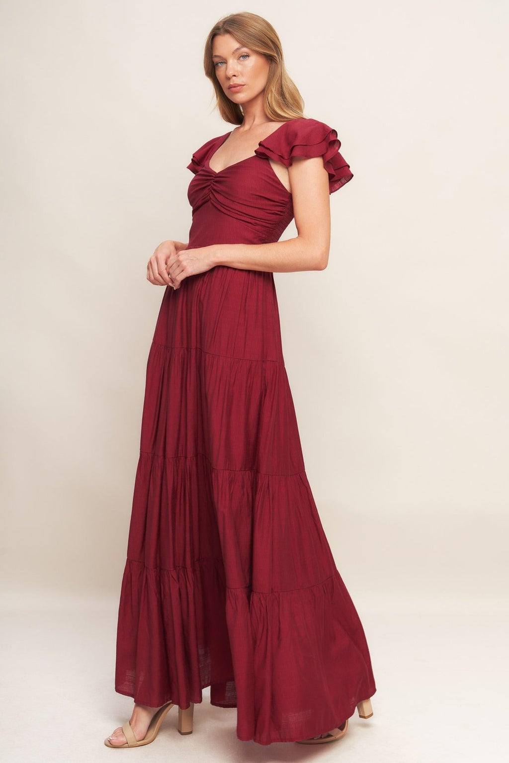 SUMMER MILK DEEP RED WOVEN MAXI DRESS