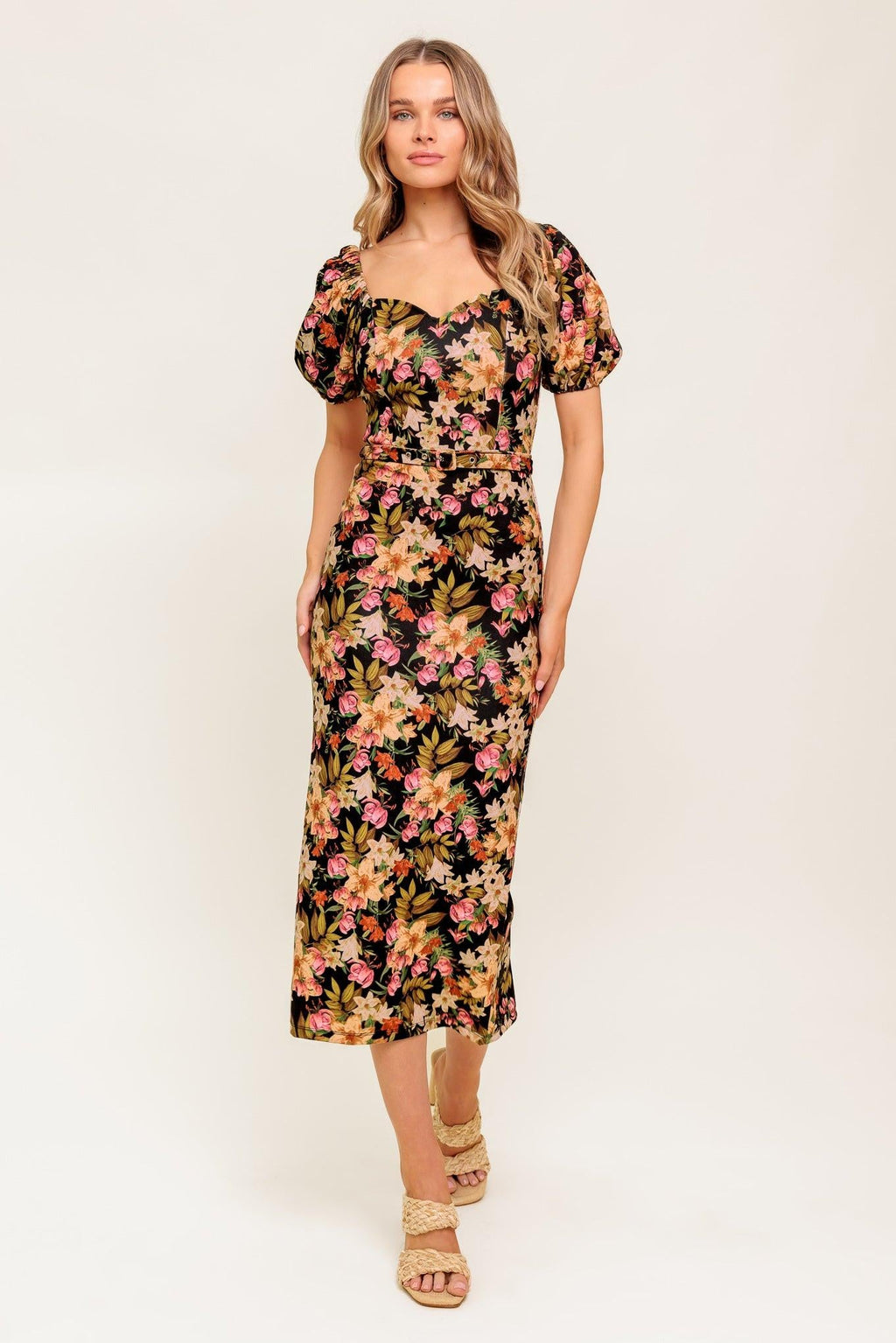 SWEET AT HEART WOVEN MIDI DRESS