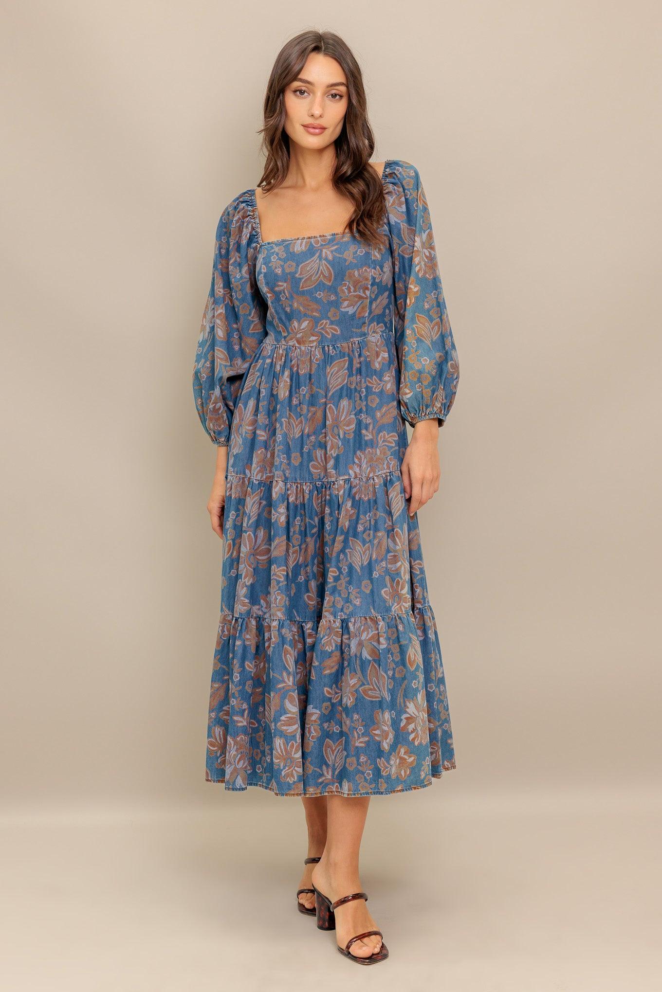 CIRCLE OF FRIENDS DENIM MIDI DRESS