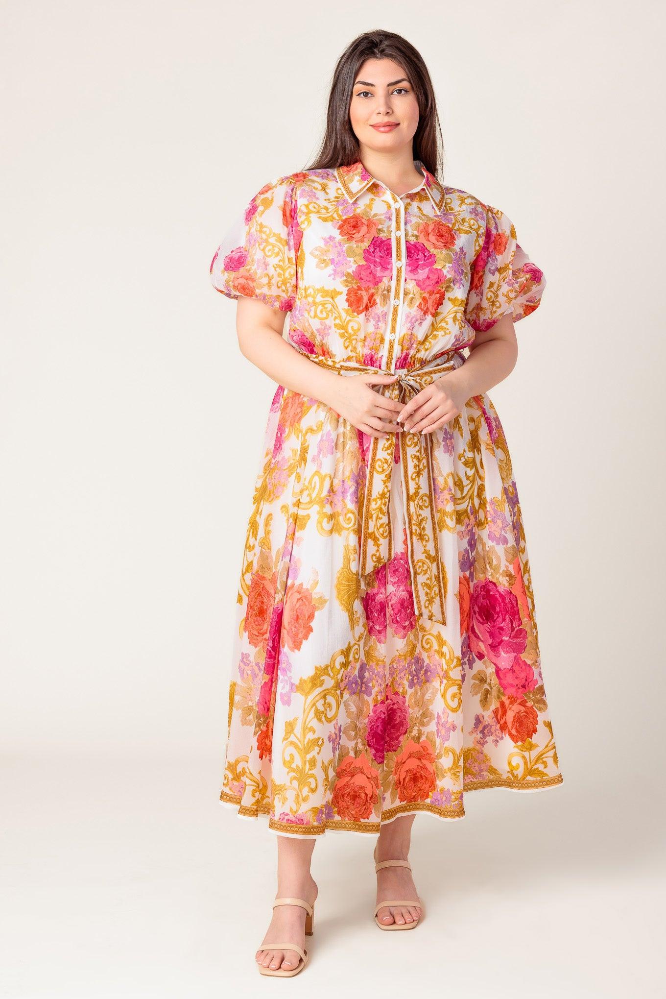 GARDEN TAPESTRY IVORY FLORAL WOVEN MIDI DRESS