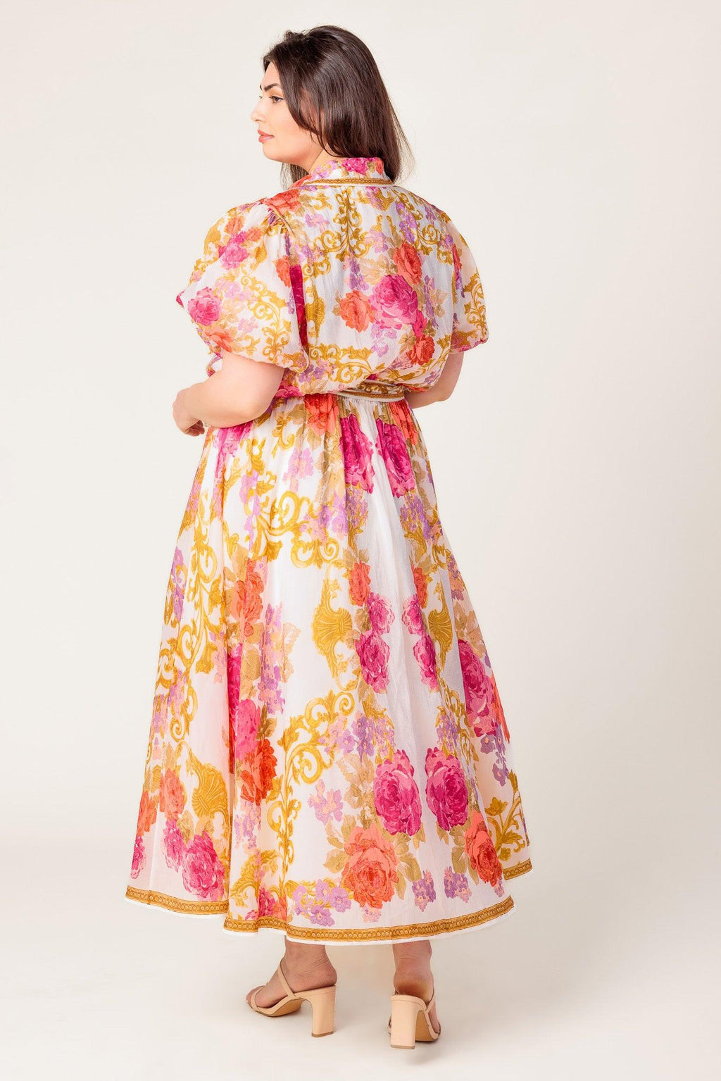 GARDEN TAPESTRY IVORY FLORAL WOVEN MIDI DRESS