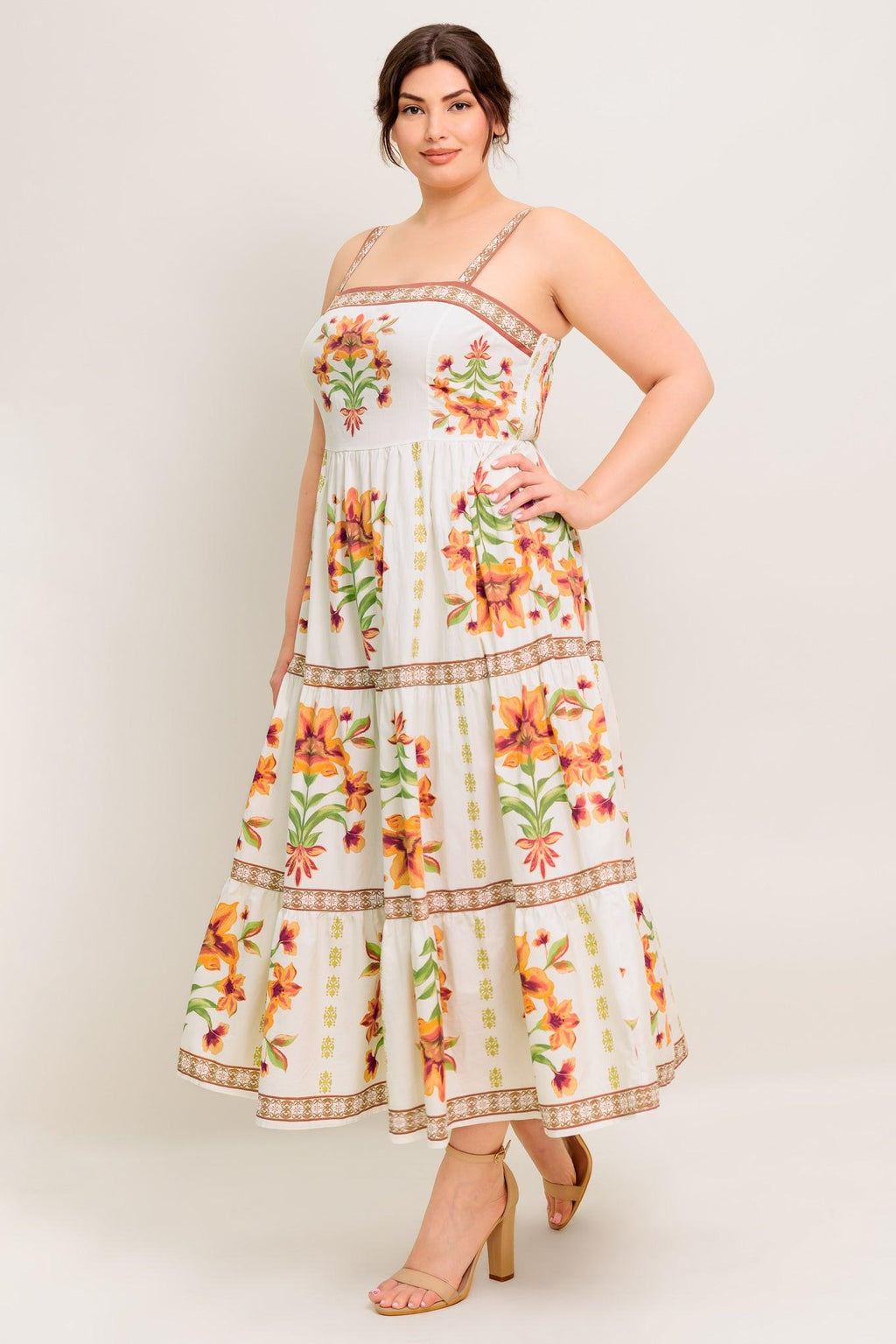 LOVELIEST MUSE IVORY WOVEN MIDI DRESS