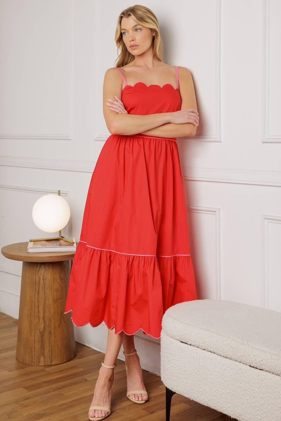 RUSTIC DREAM RED WOVEN MIDI DRESS