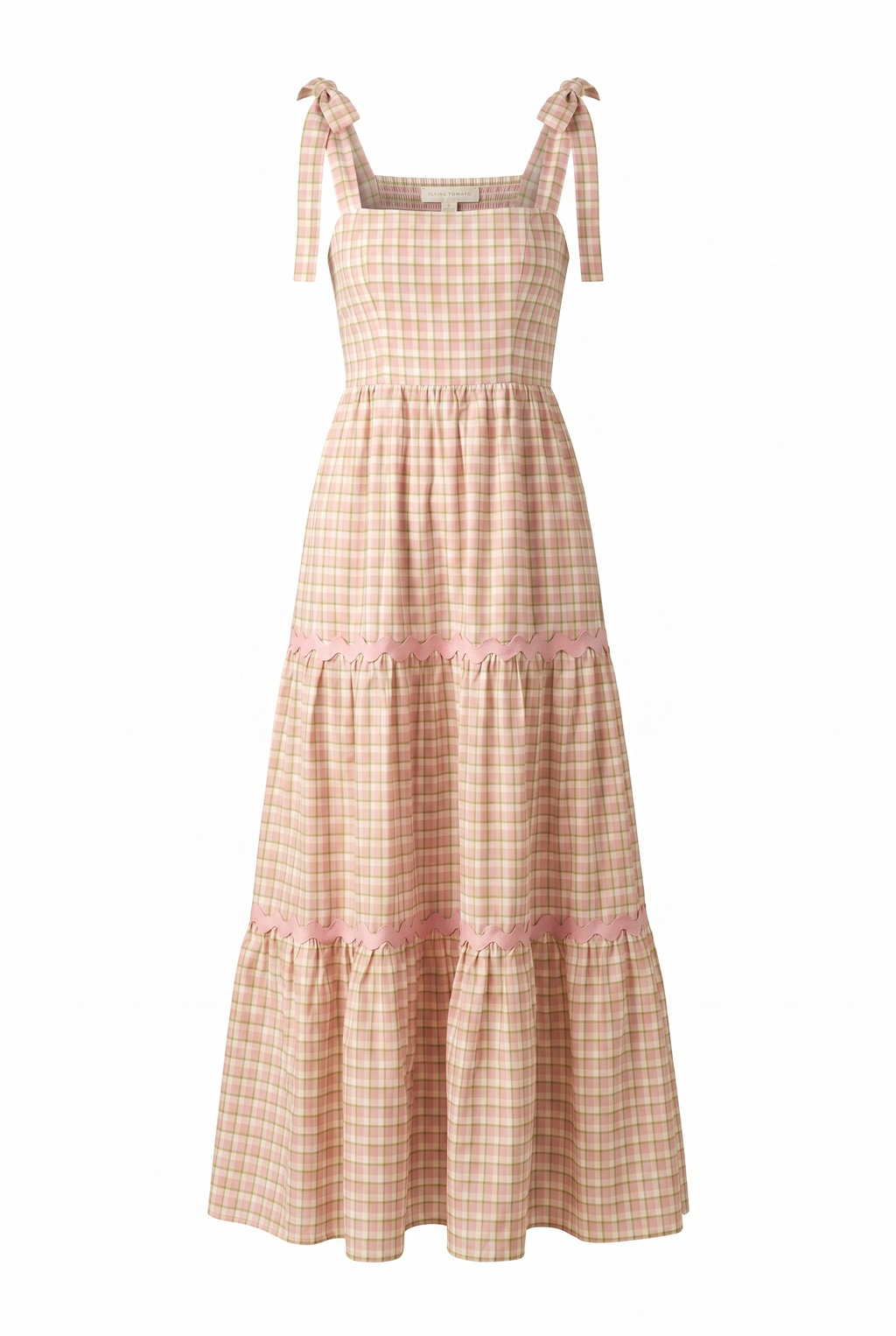 IMAGINE THAT GREEN PINK PLAID MIDI DRESS
