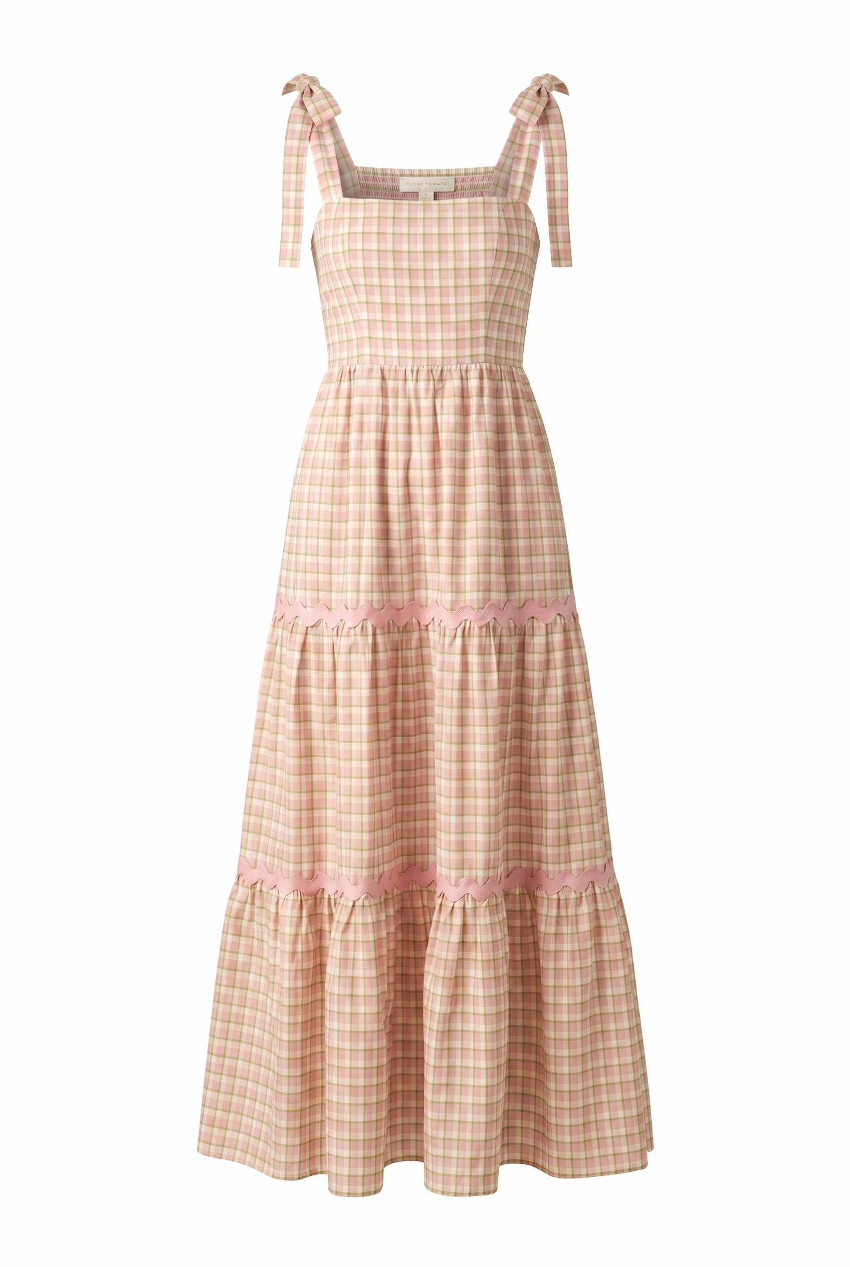 IMAGINE THAT GREEN PINK PLAID MIDI DRESS