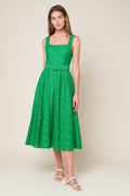 DAFFODILS & DAYDREAMS WOVEN LACE MIDI DRESS
