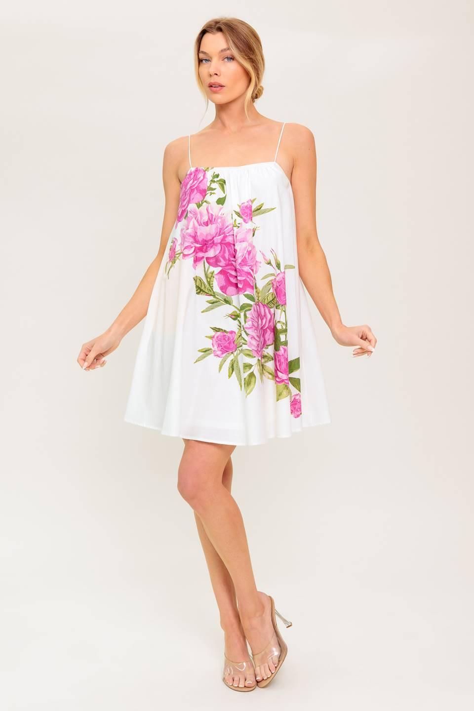 GARDEN WHISPERS PINK FLORAL WOVEN MINI DRESS