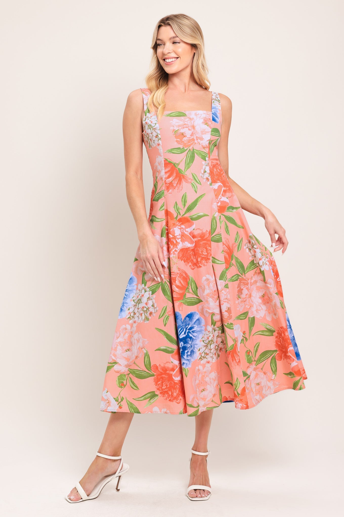 PEACH PETAL WOVEN MIDI DRESS
