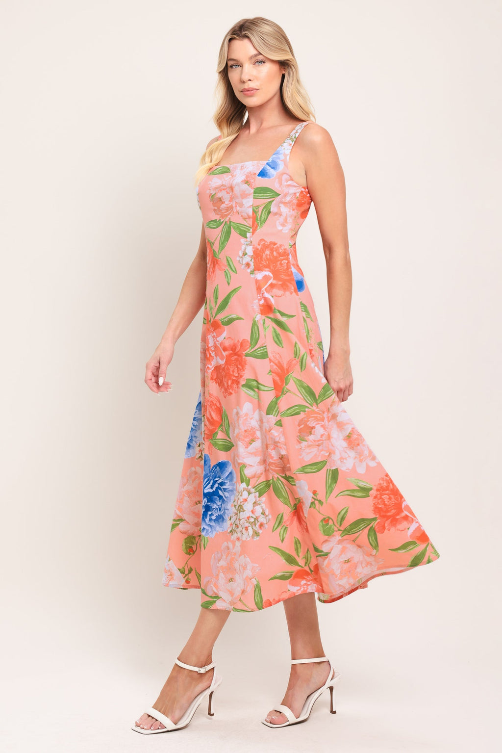 PEACH PETAL WOVEN MIDI DRESS