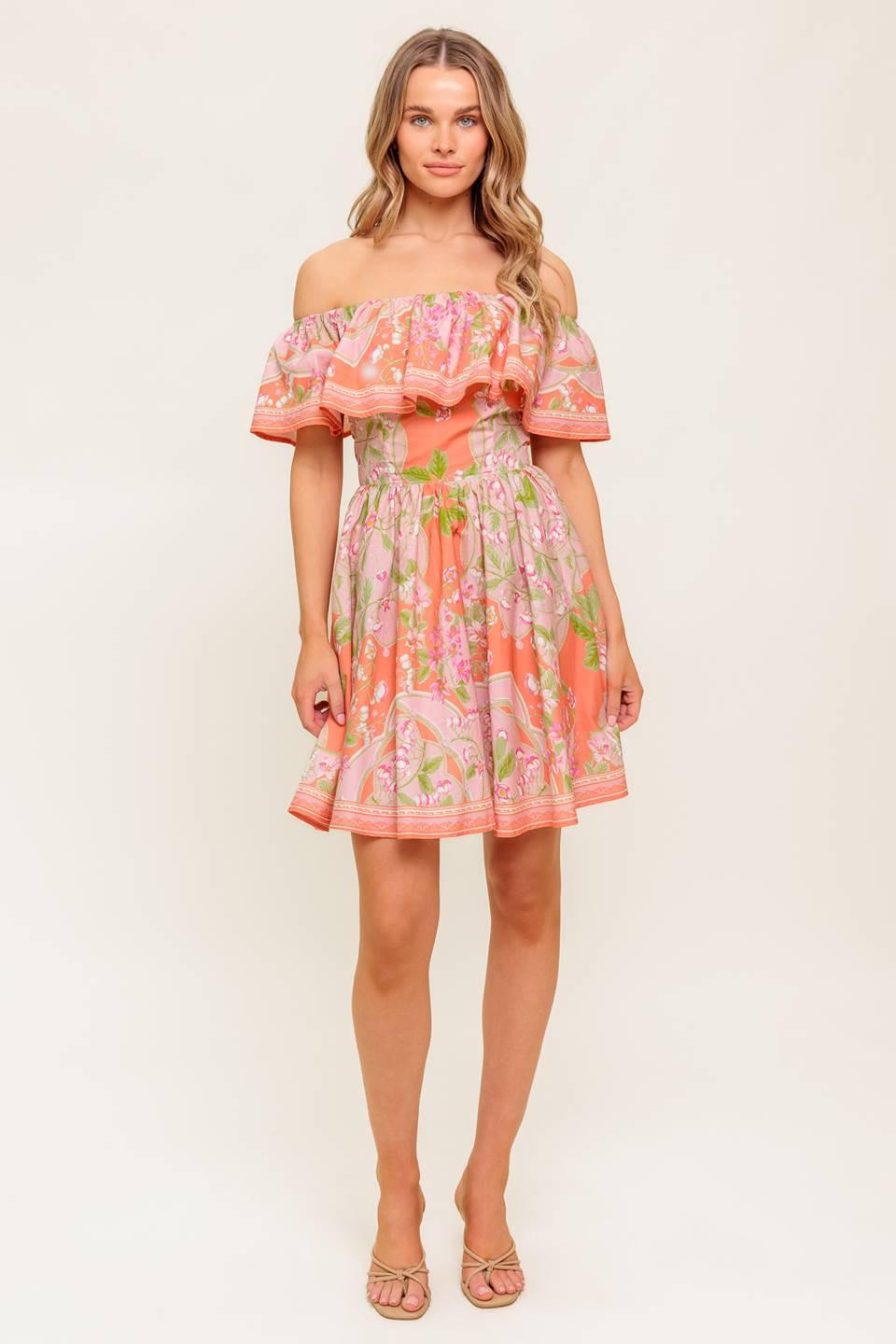 WHISPERING CORAL WOVEN MINI DRESS