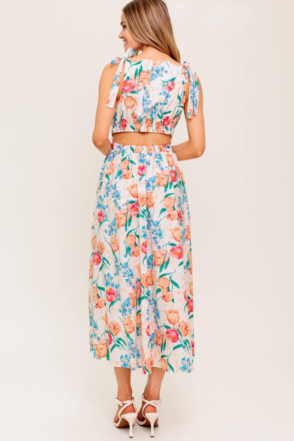 WHISPERING FLORA WOVEN MIDI DRESS