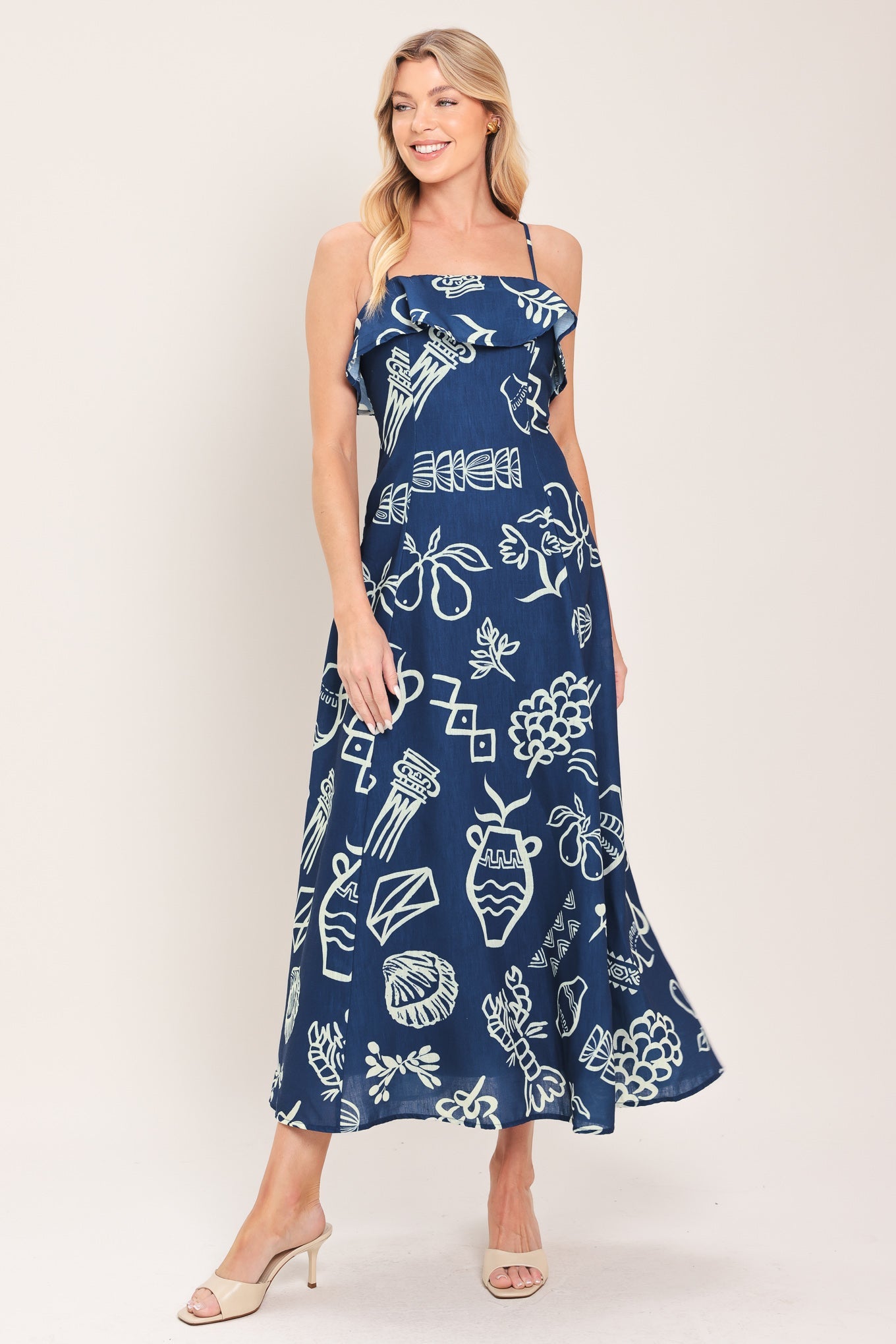 COASTAL SKETCH WOVEN MIDI DRESS