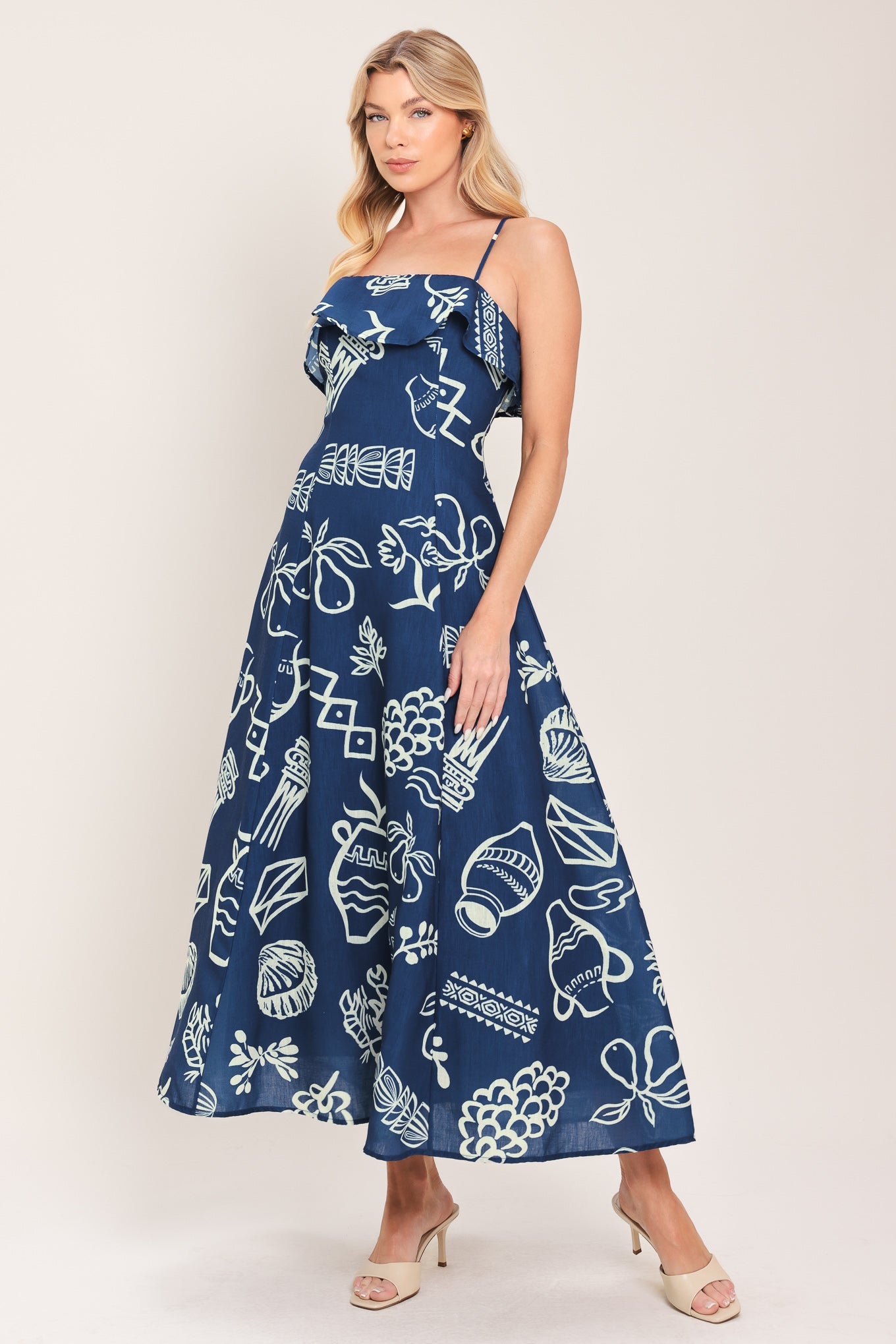 COASTAL SKETCH WOVEN MIDI DRESS