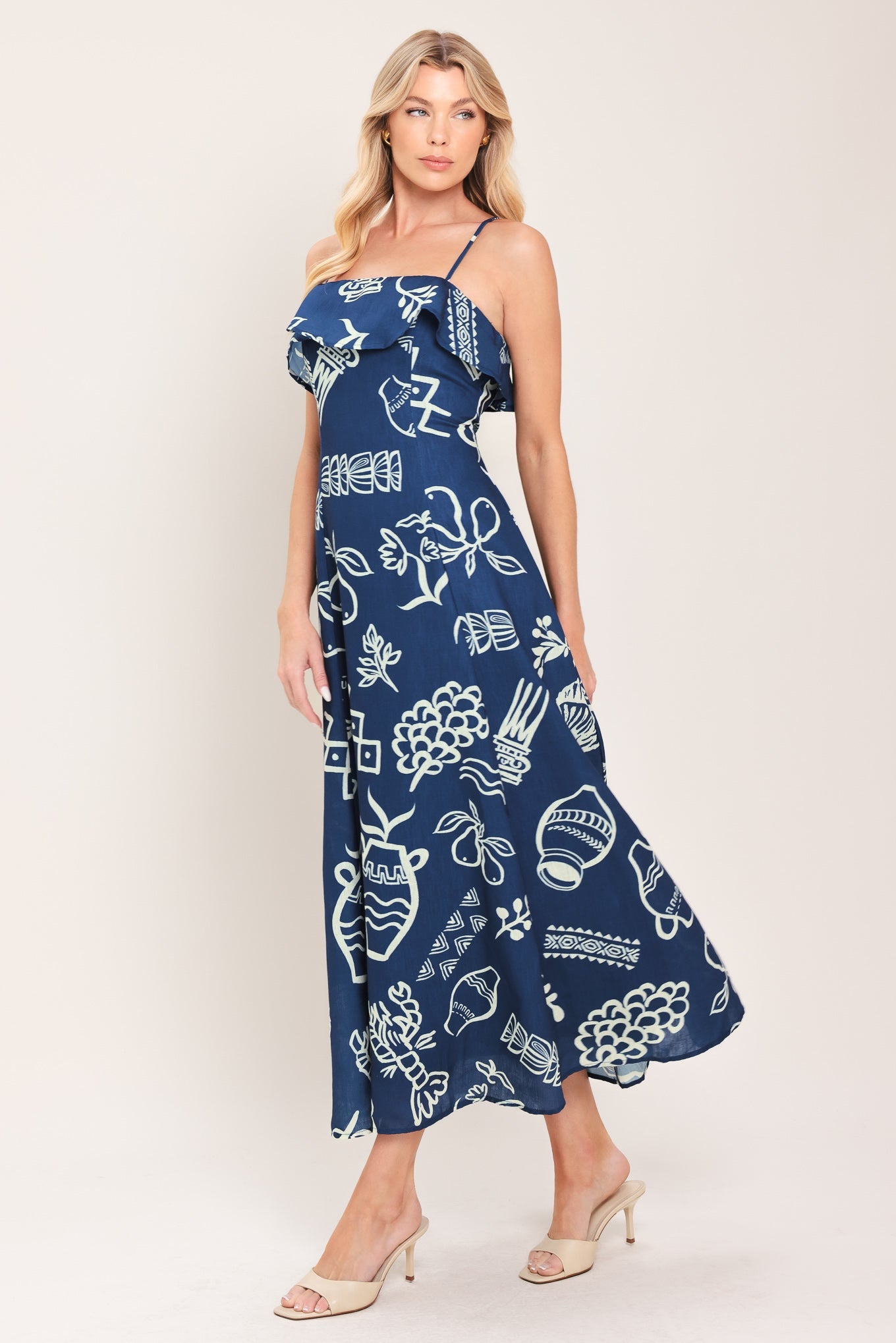 COASTAL SKETCH WOVEN MIDI DRESS