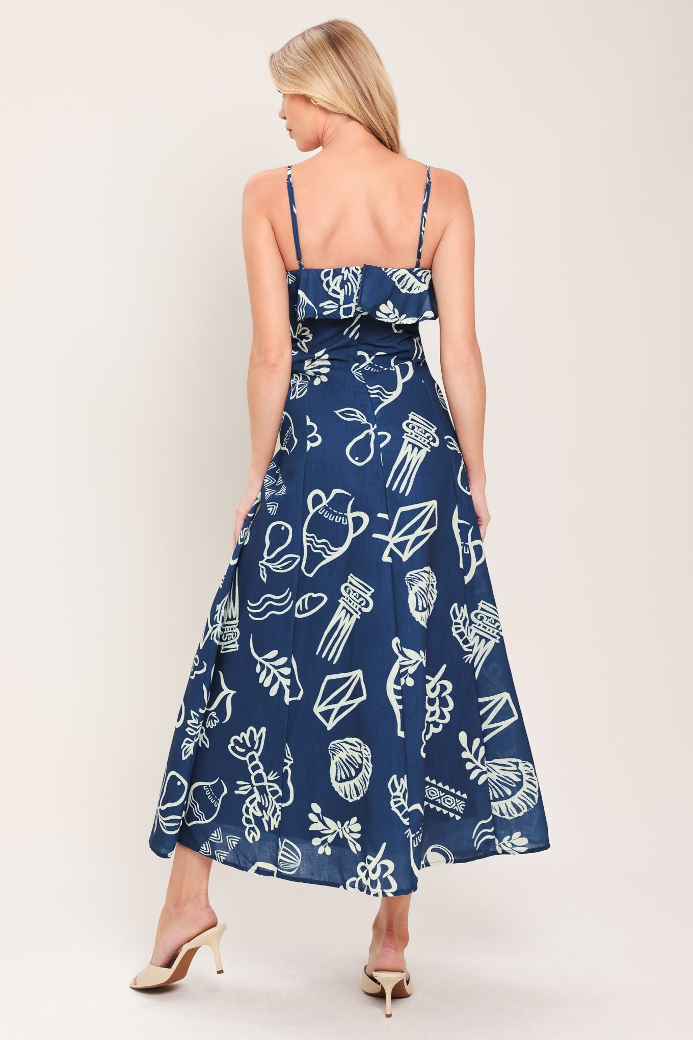 COASTAL SKETCH WOVEN MIDI DRESS