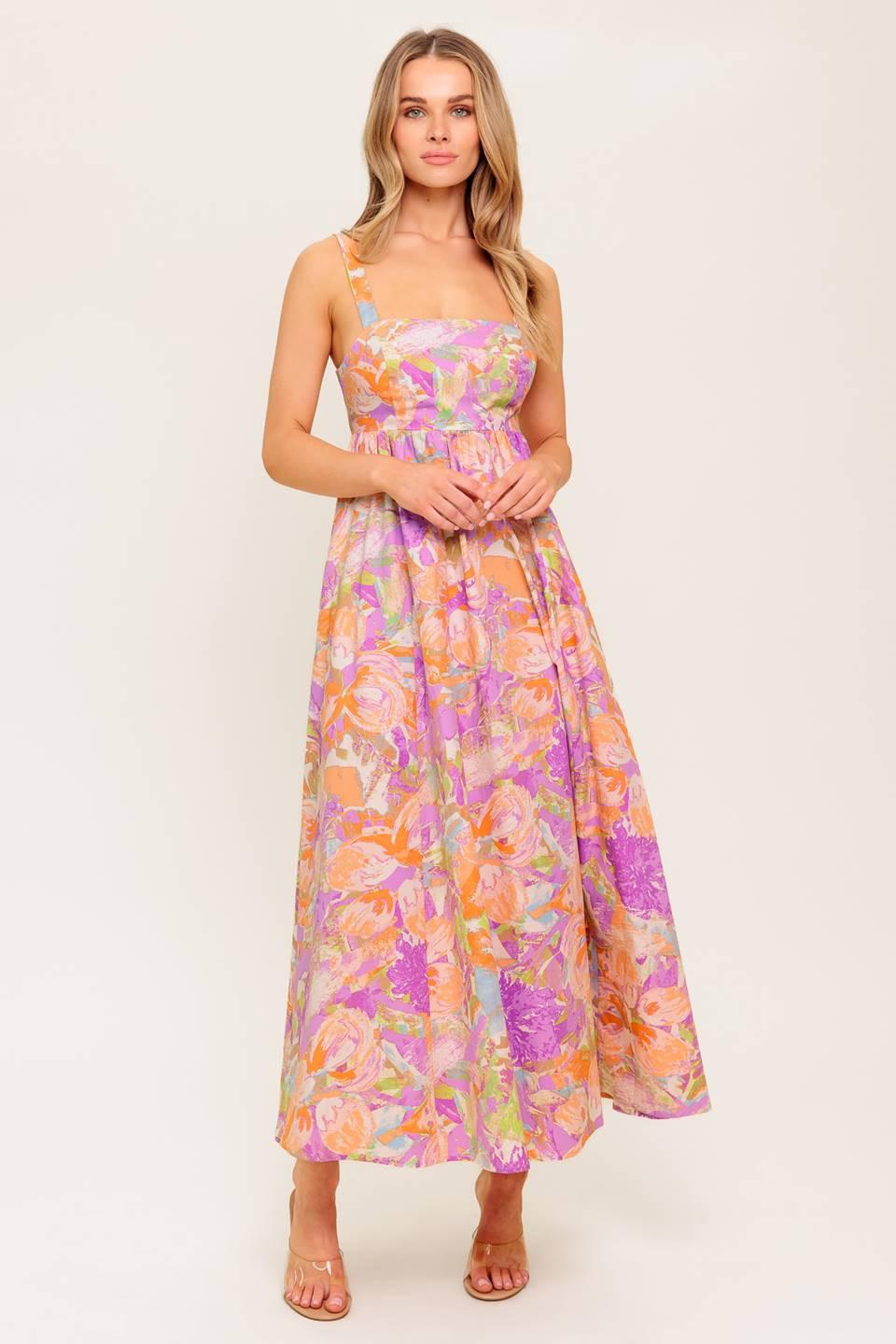 BREEZE SONG PINK WOVEN MIDI DRESS