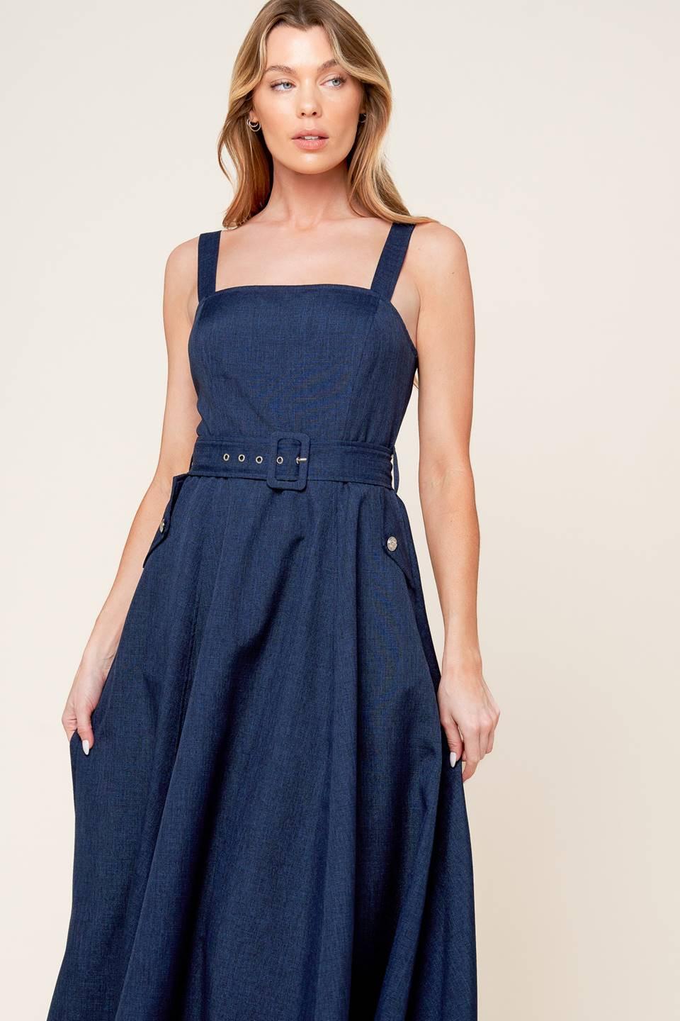 RAULAND NAVY WOVEN MIDI DRESS