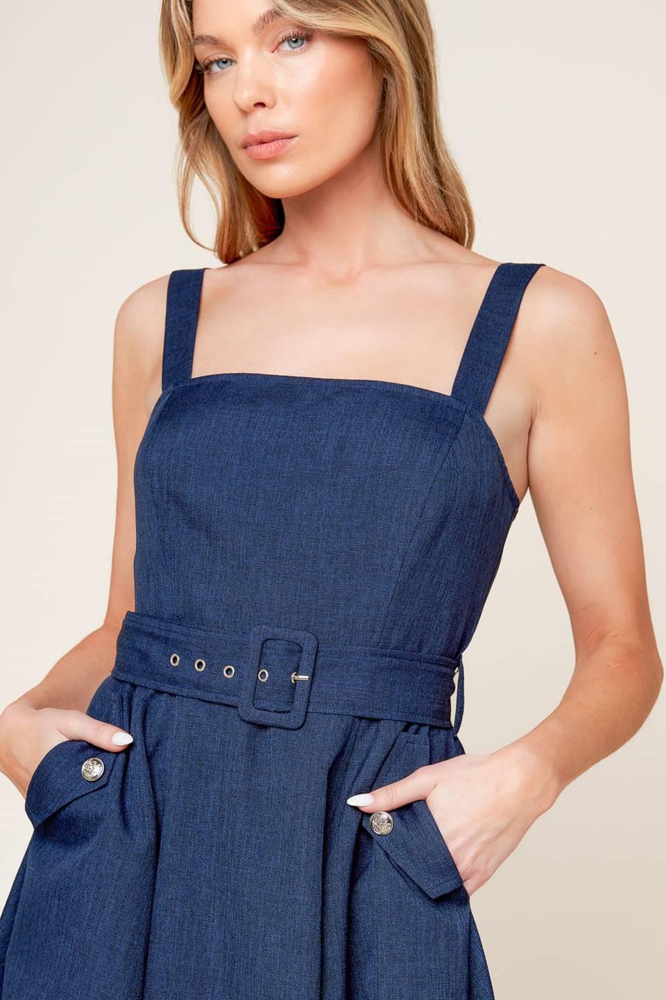 RAULAND NAVY WOVEN MIDI DRESS