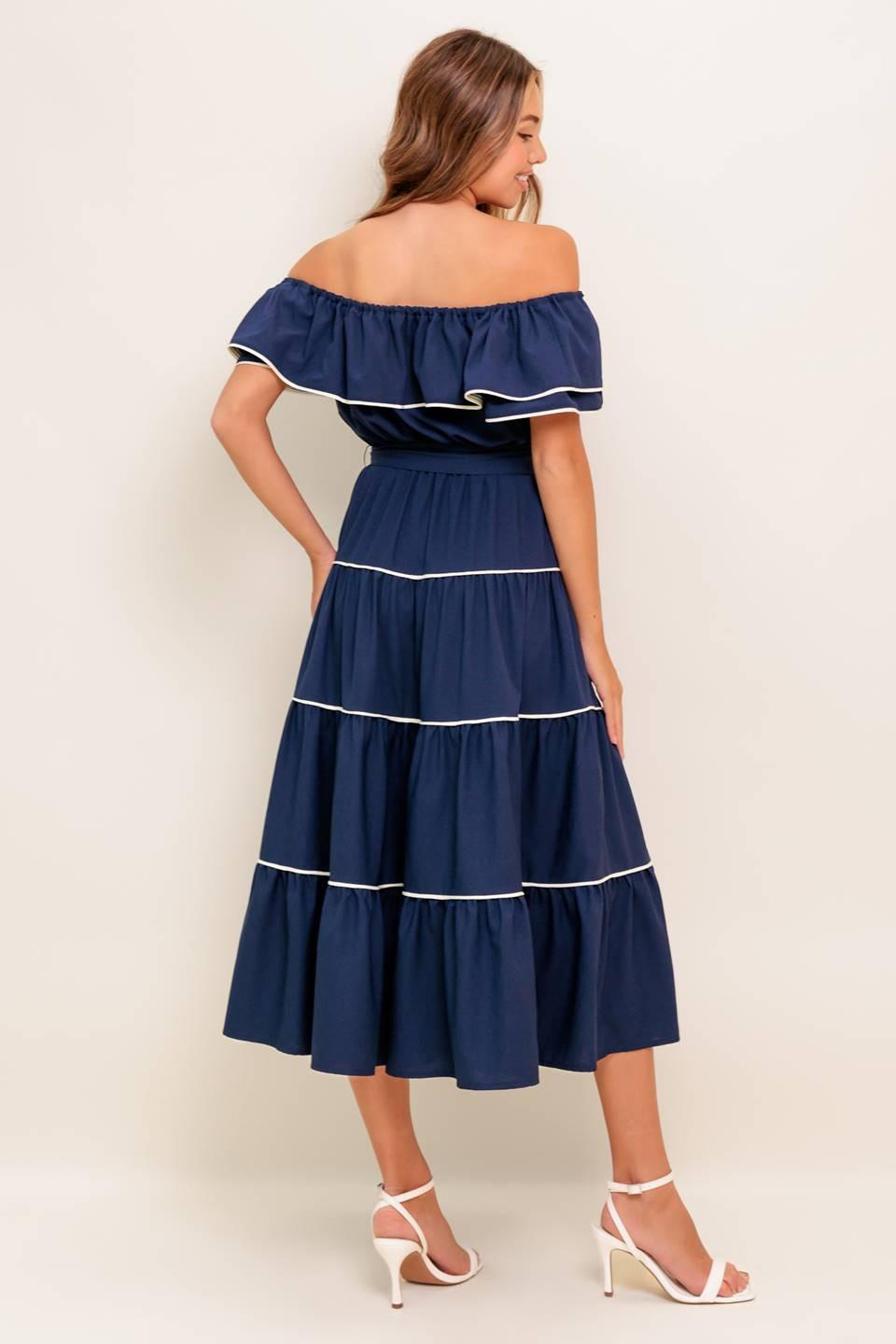BUTTERCREAM DREAM NAVY WOVEN MIDI DRESS