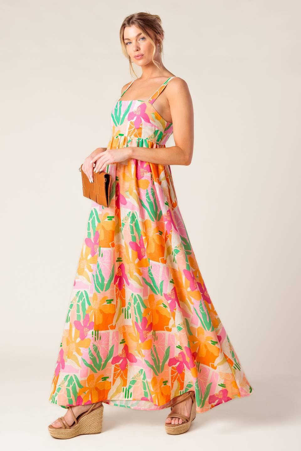 BON VOYAGE PINK ORANGE WOVEN MAXI DRESS