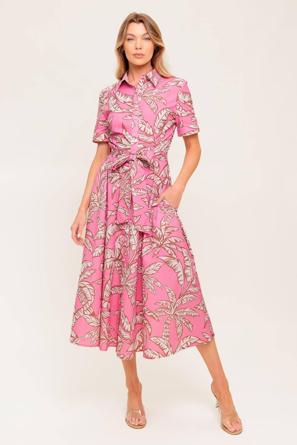SWEET CAMELLIA PINK WOVEN MIDI DRESS