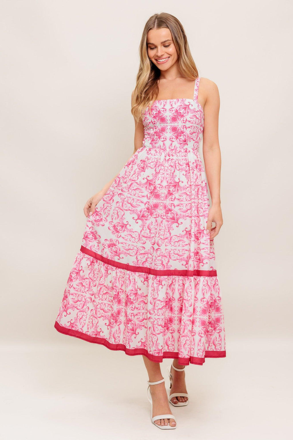 ROSÉ GARDEN WOVEN MIDI DRESS