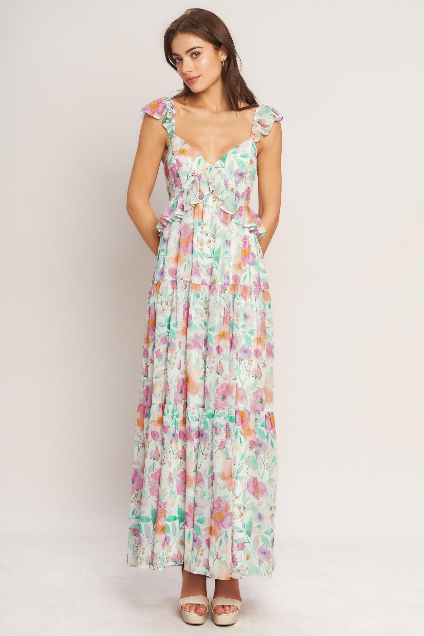 HEAVENLY BLOSSOM WOVEN MAXI DRESS