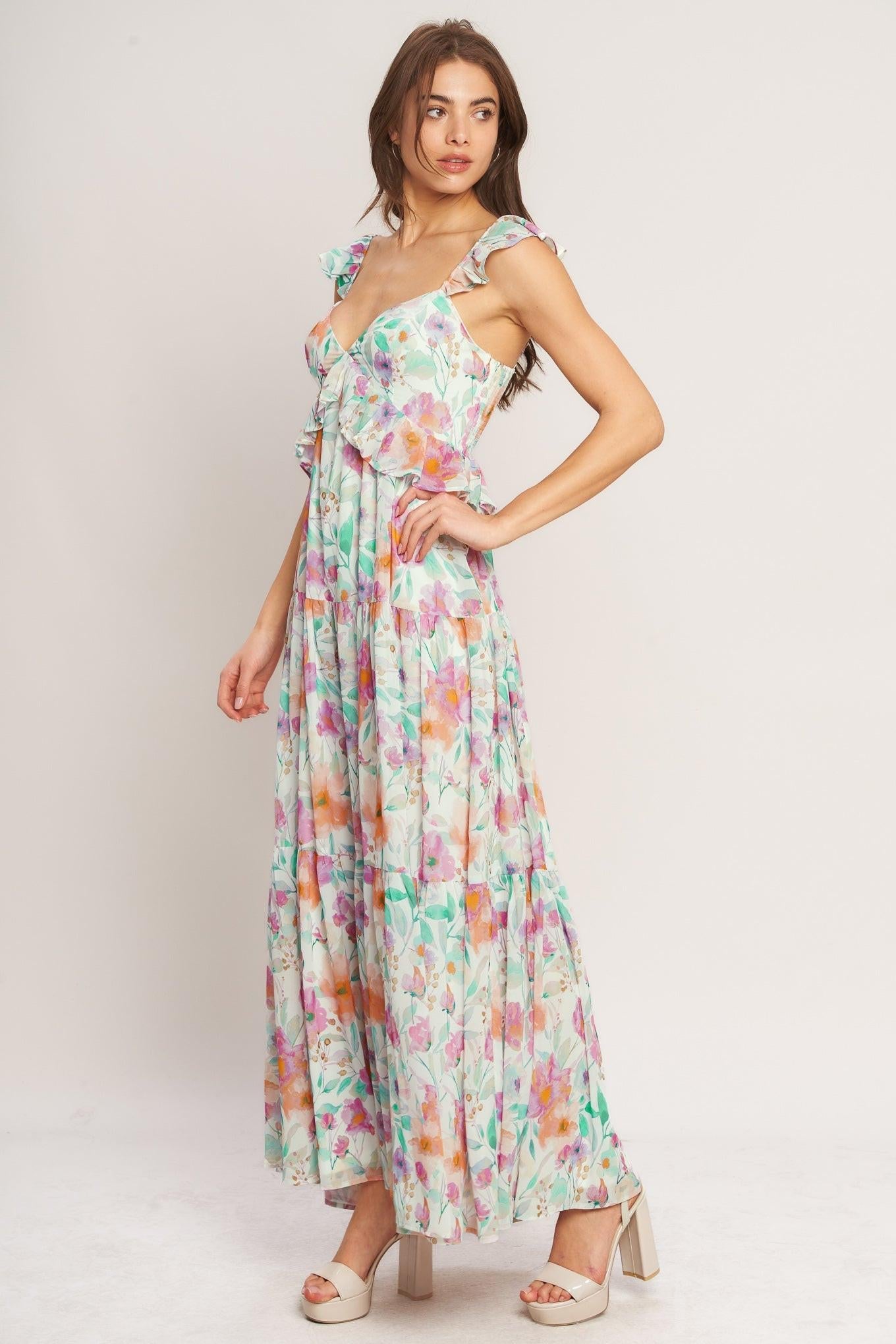 HEAVENLY BLOSSOM WOVEN MAXI DRESS