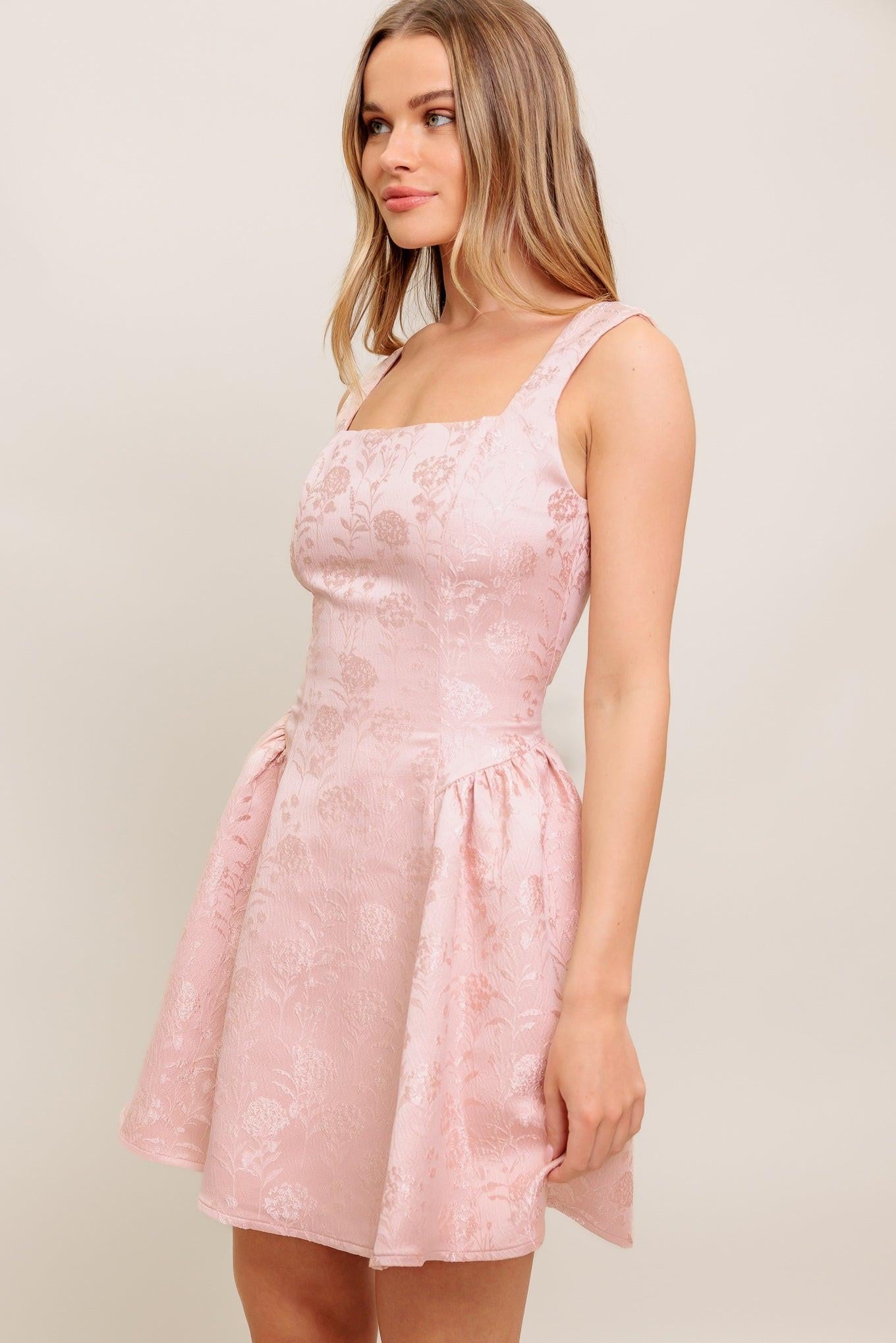 SWEET BLOOM WOVEN JACQUARD SATIN MINI DRESS