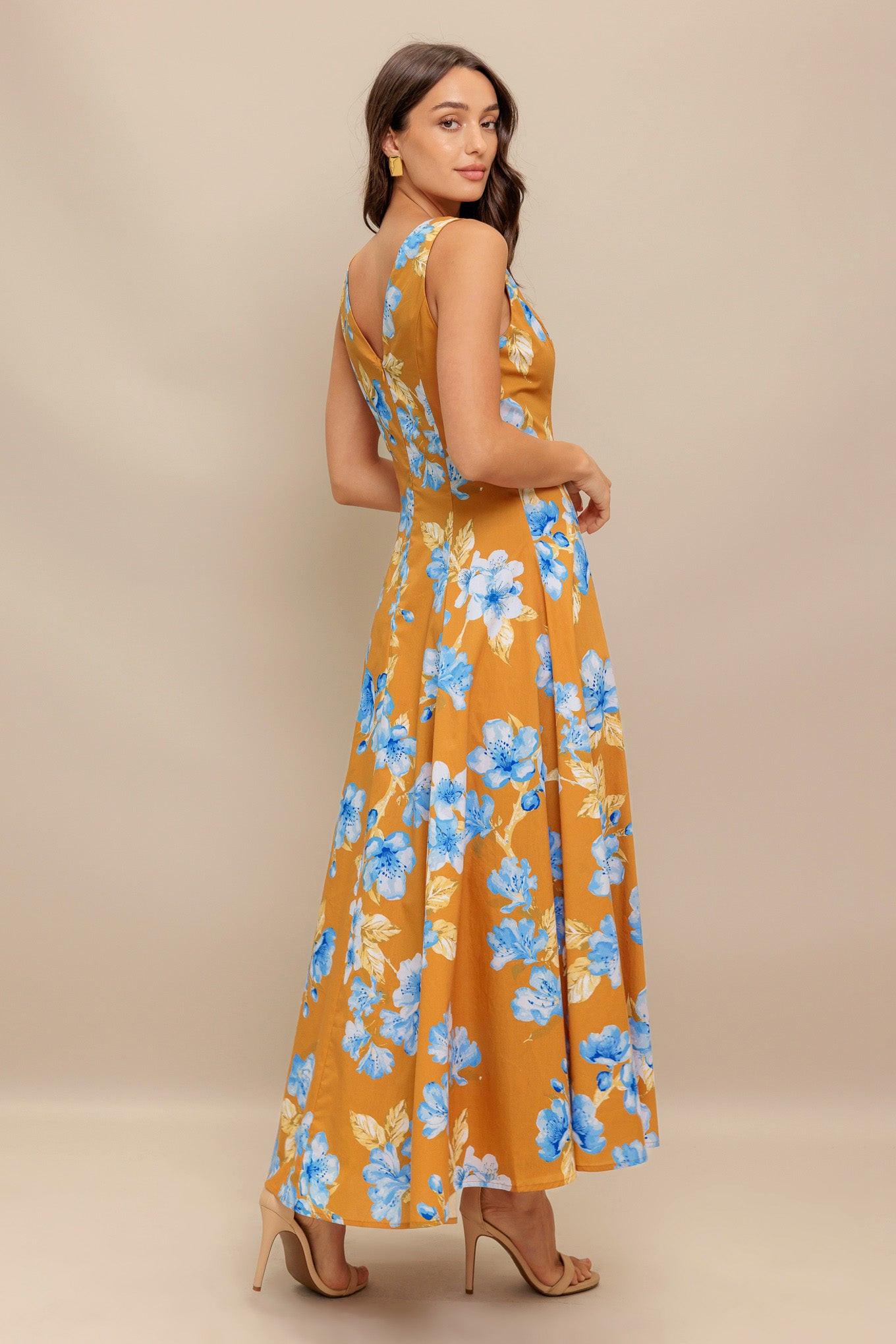 SKYBLOSSOM RUSH WOVEN MIDI DRESS