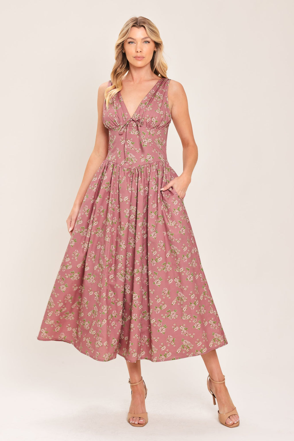GARDEN PARTY ROSE WOVEN MIDI DRESS