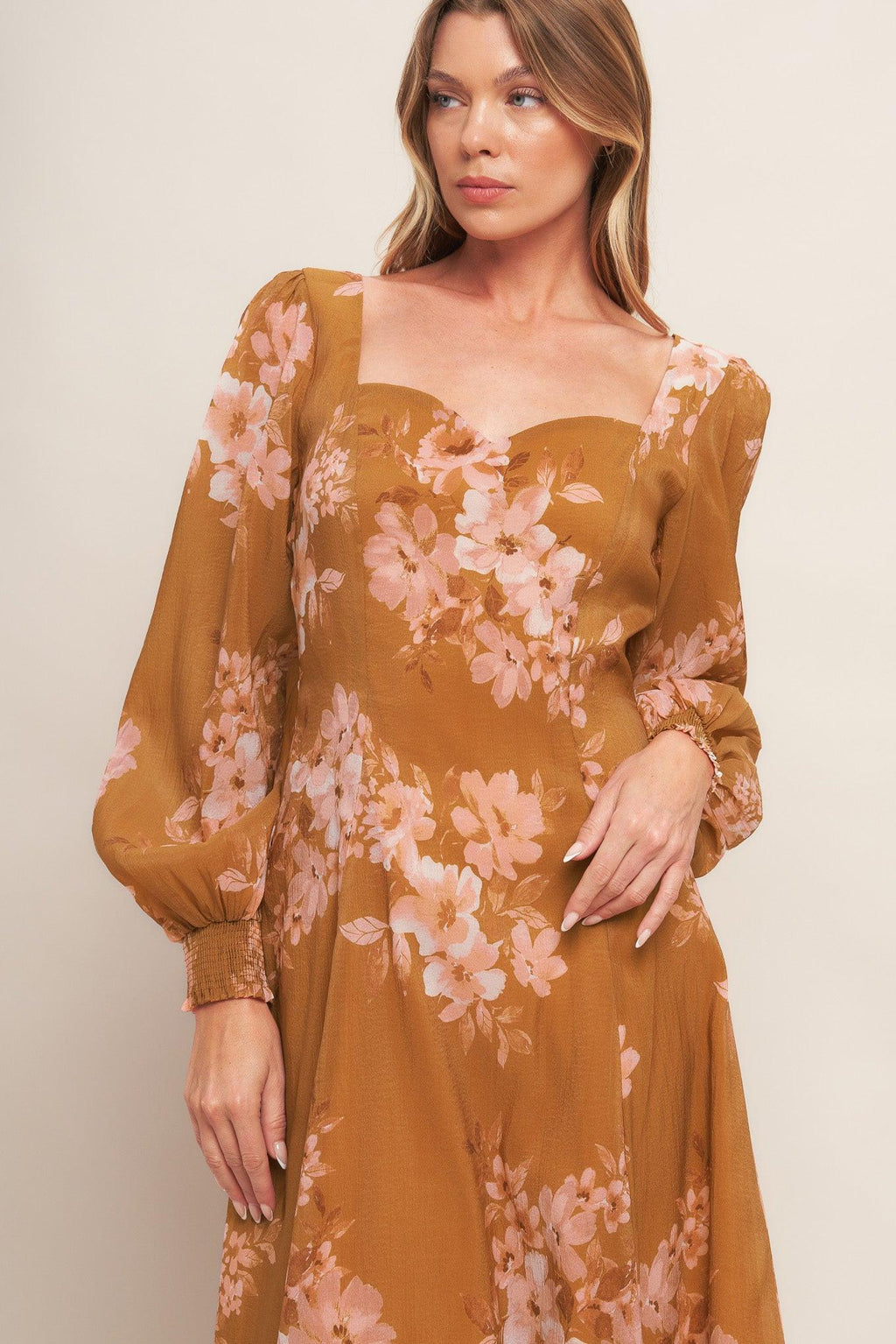 GOLDEN BLOSSOM WOVEN ANKLE DRESS