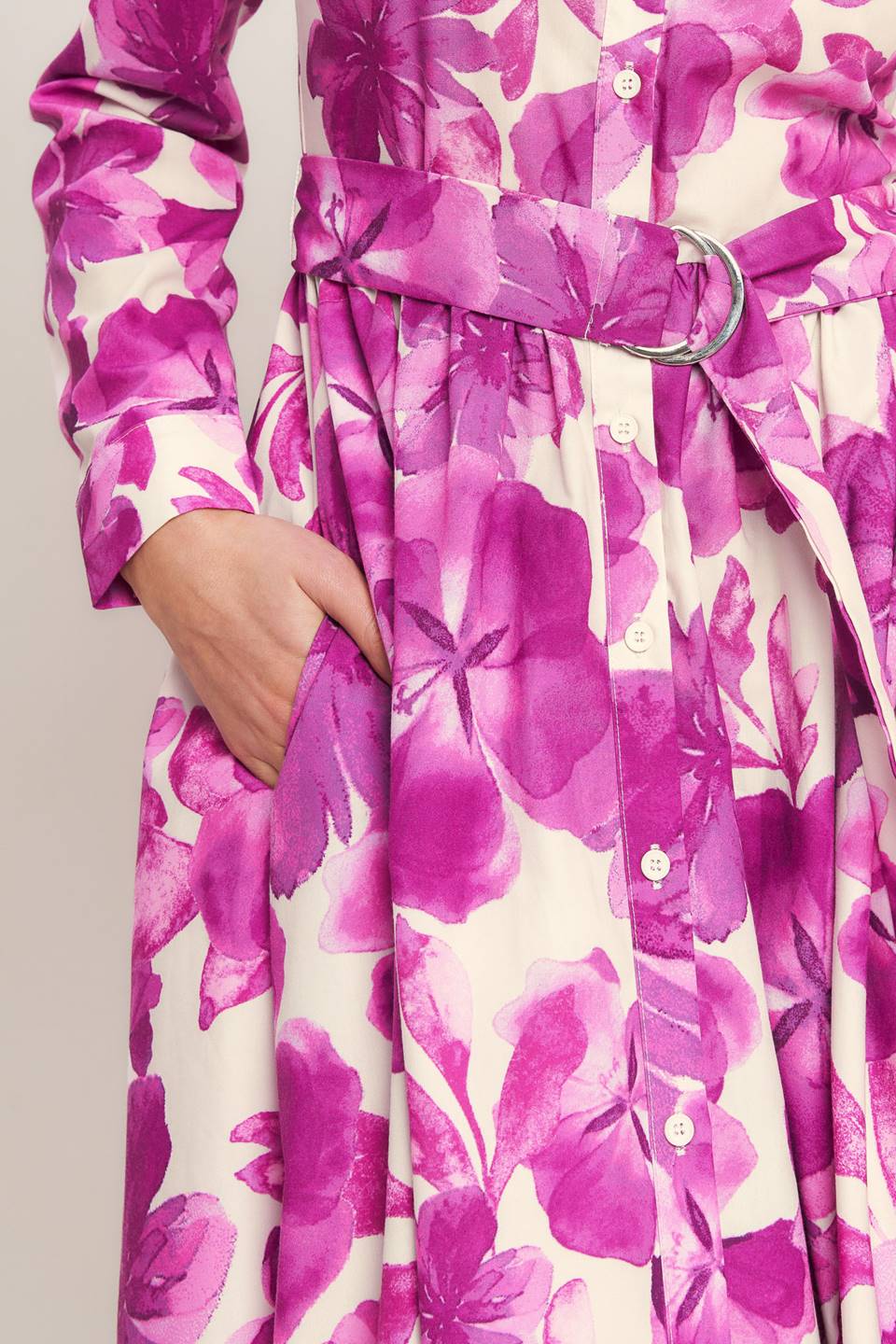 EVERGREEN CAMELLIA DREAM WOVEN MIDI SHIRT DRESS