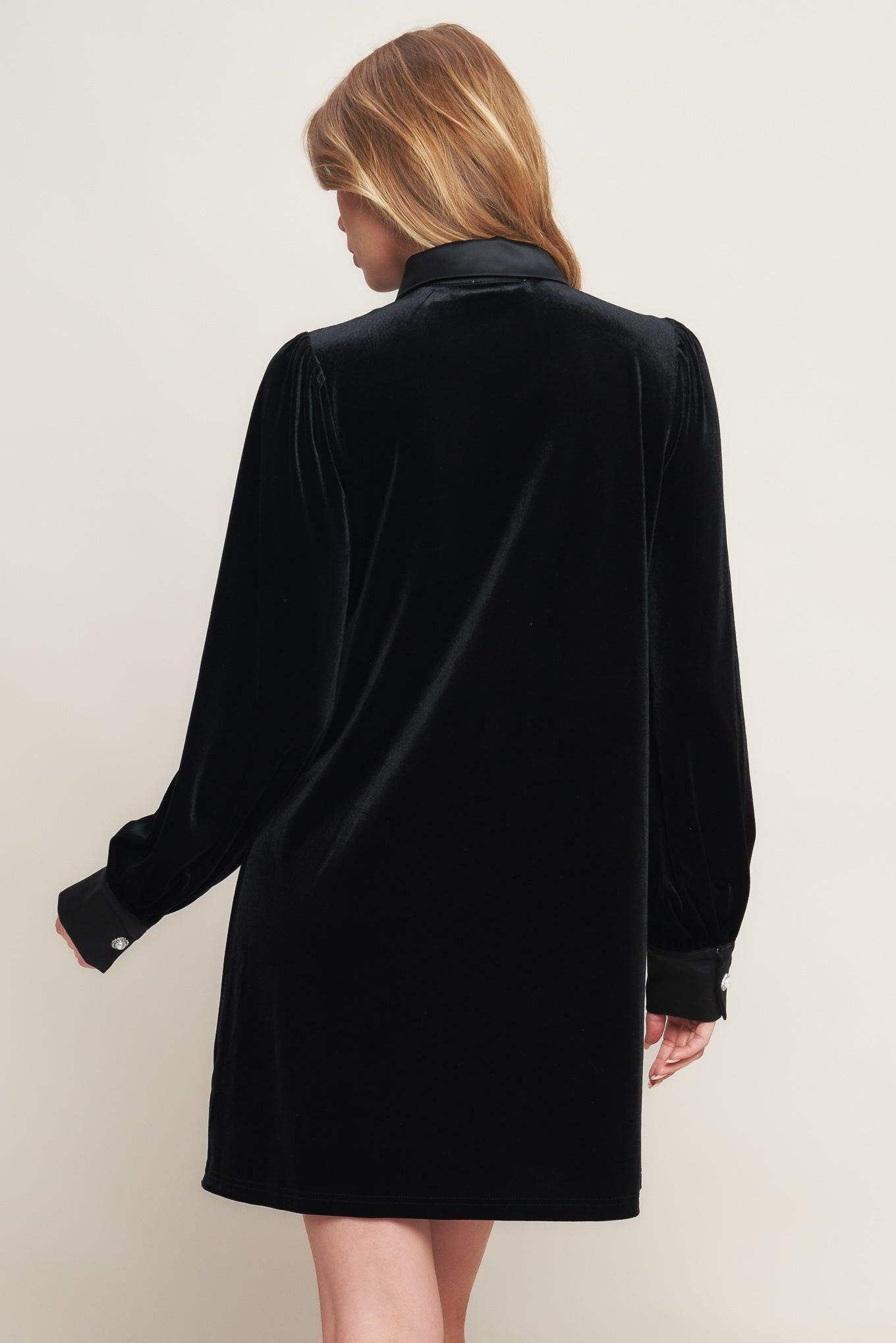 VELVET POWER BLACK MINI DRESS