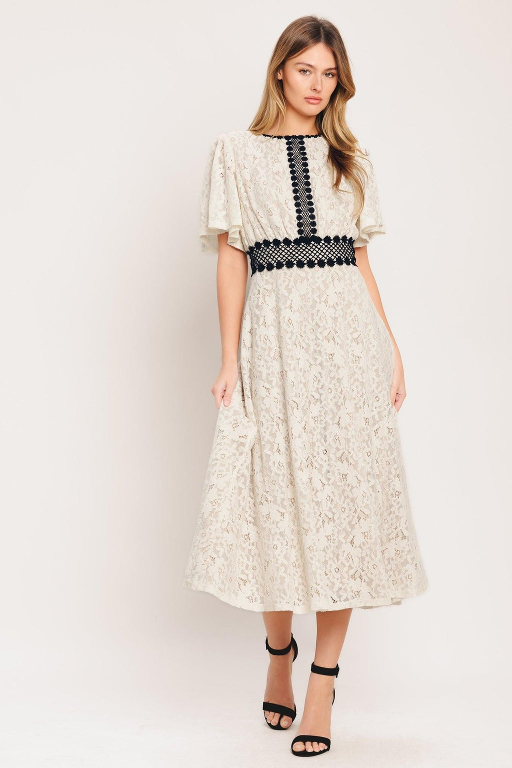 PETITE LUNE WOVEN LACE MIDI DRESS
