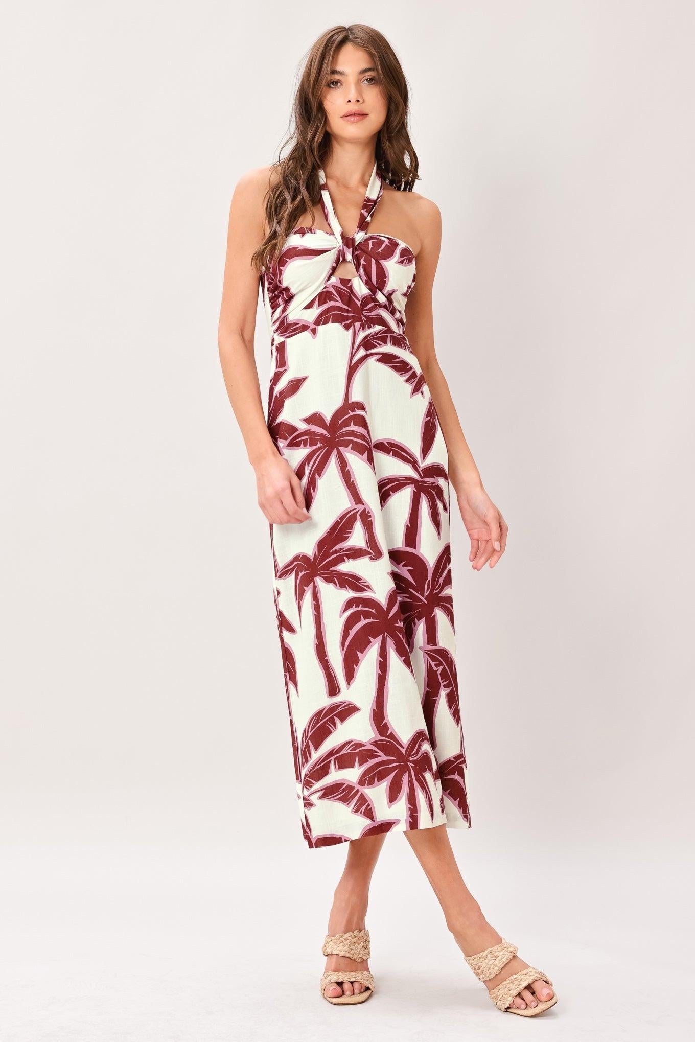 PALM SIREN WOVEN MIDI DRESS