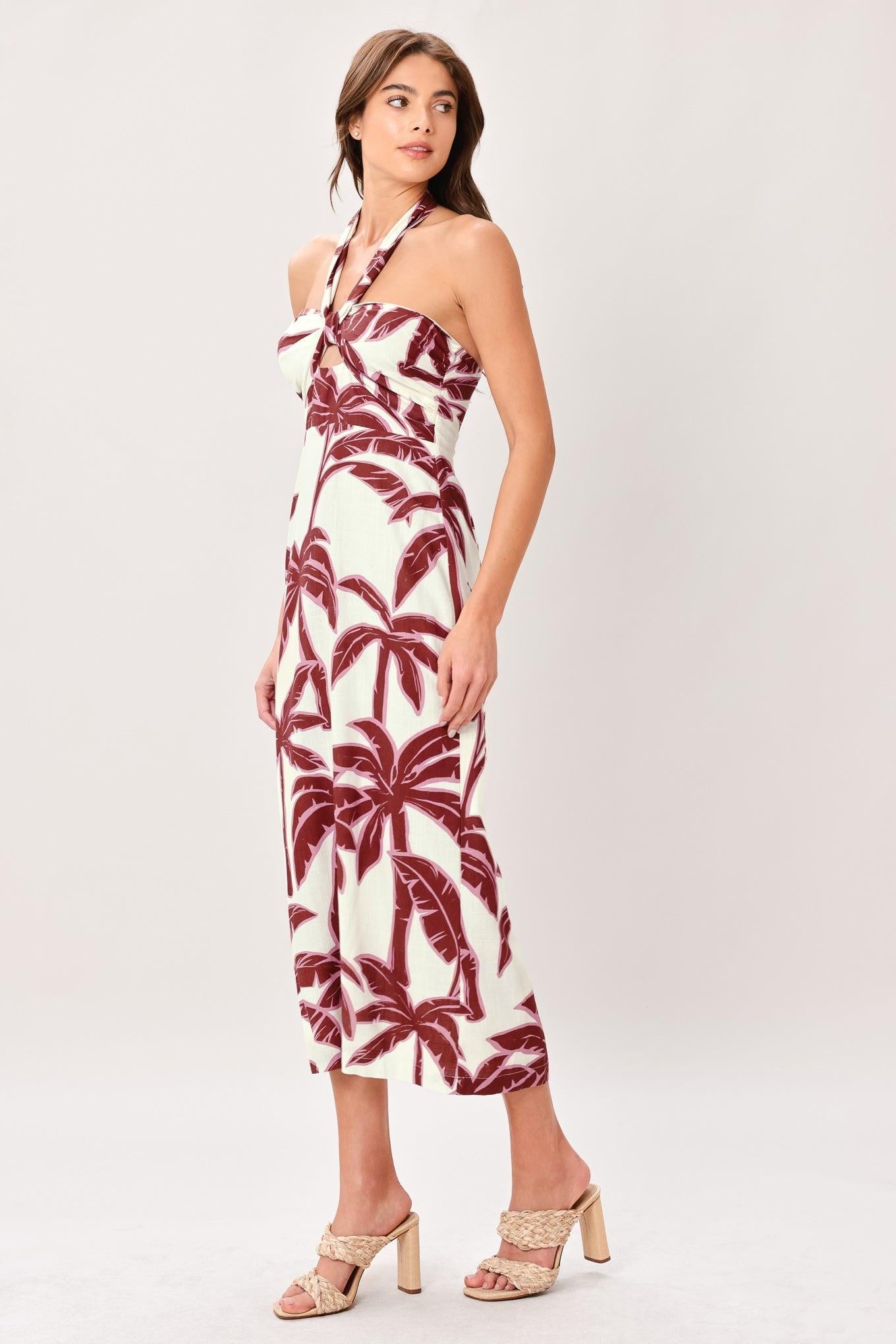PALM SIREN WOVEN MIDI DRESS