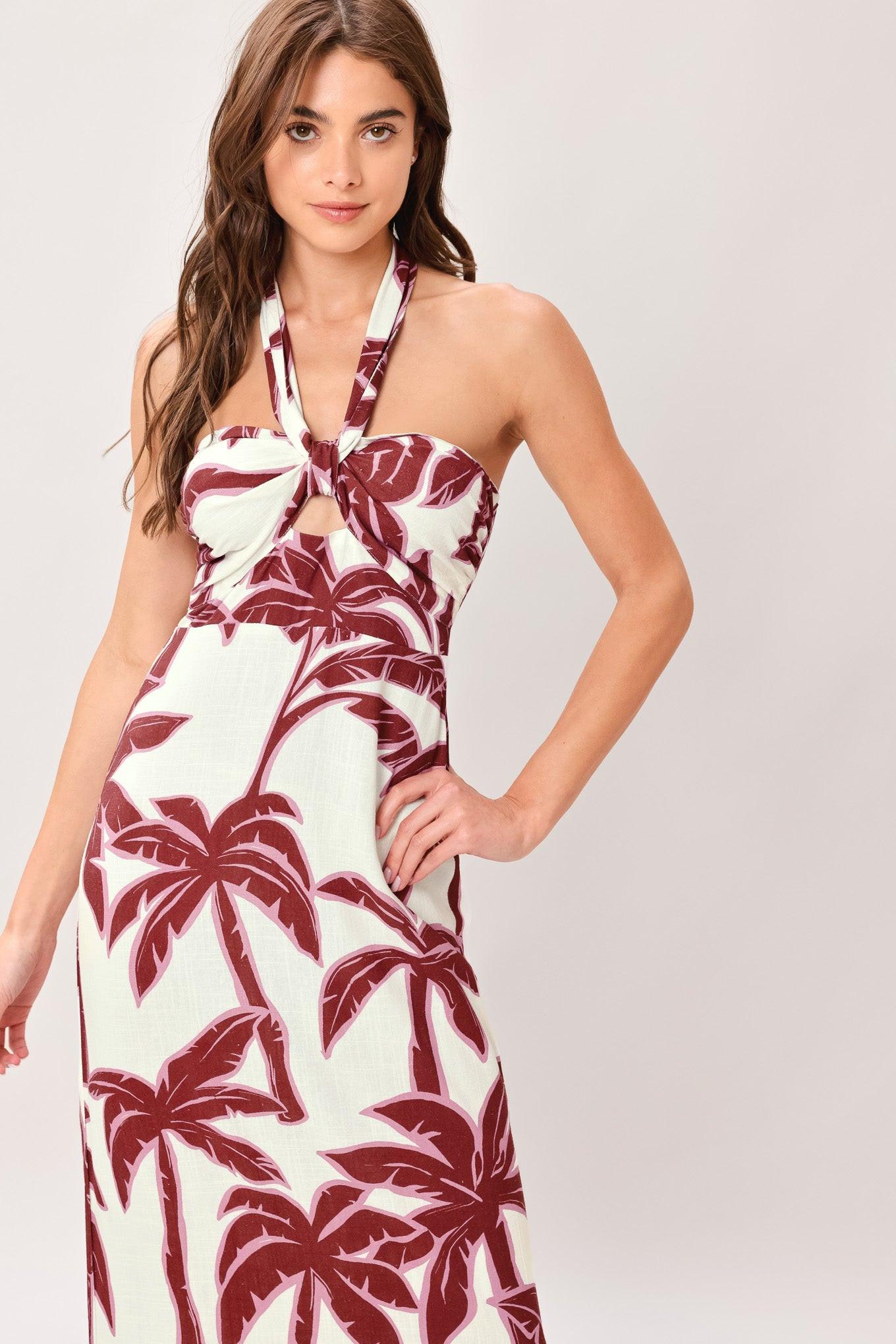 PALM SIREN WOVEN MIDI DRESS