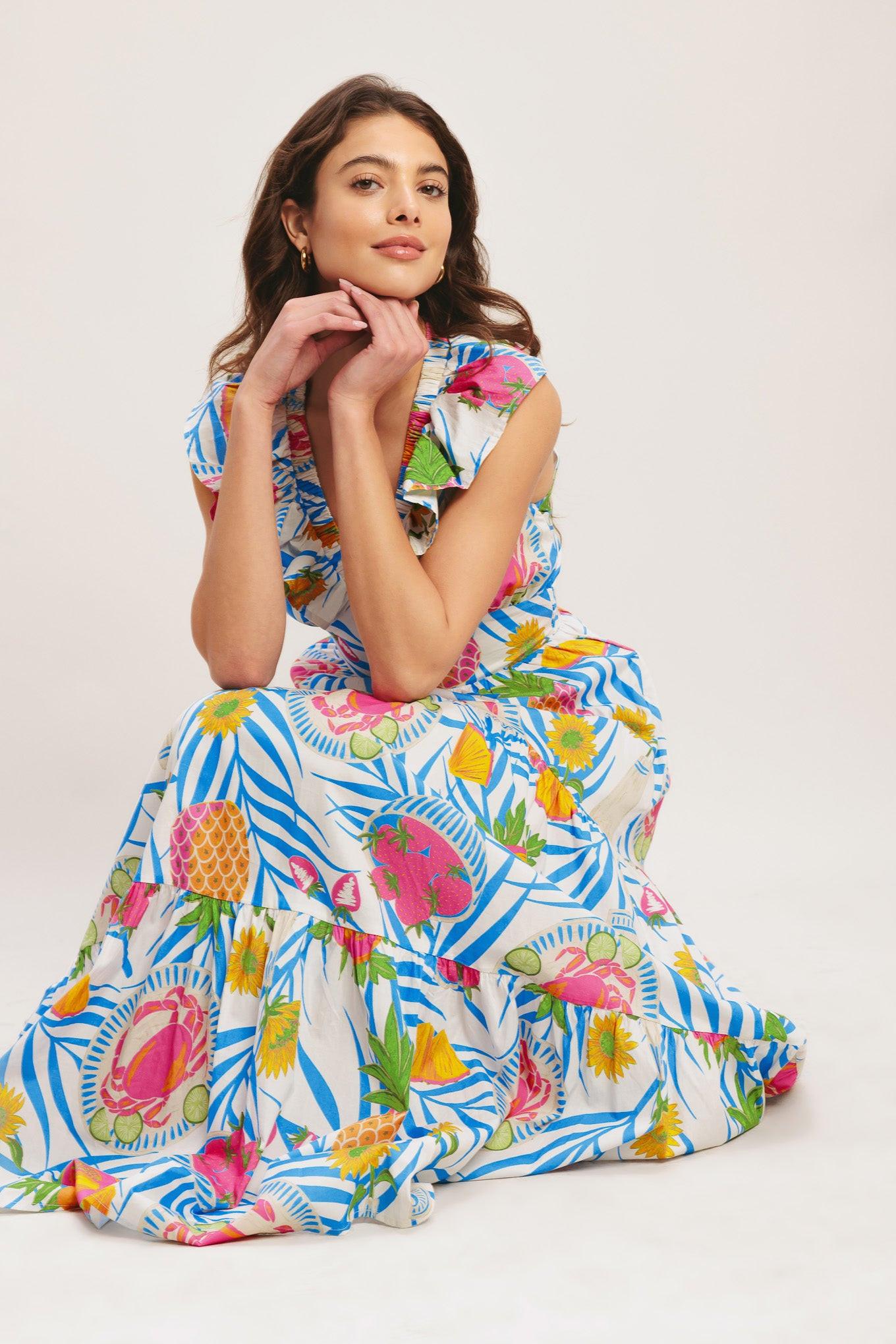 PINEAPPLE PARADISE WOVEN MAXI DRESS