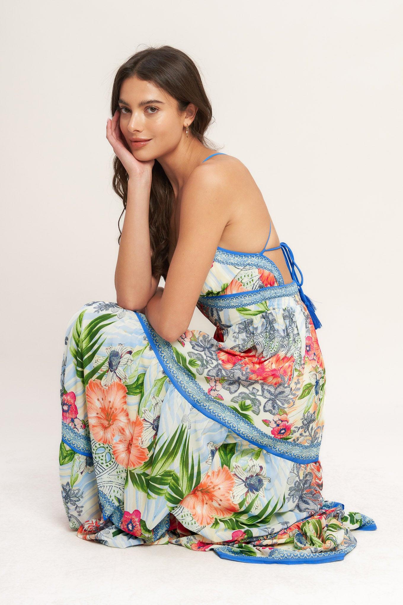 FRESH BOTANICAL SCALE WOVEN MAXI DRESS