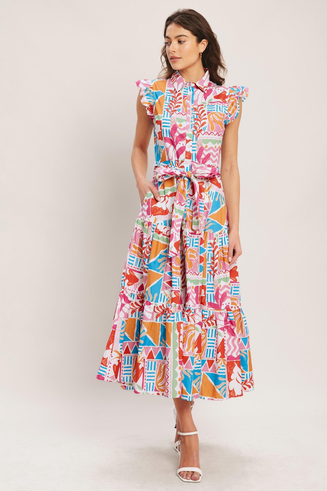 RIVIERA MOSAIC WOVEN MIDI DRESS