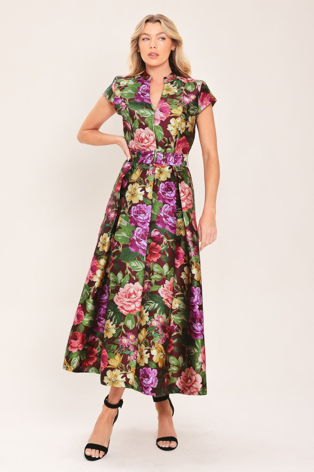 FRESH CANVAS FLORAL WOVEN MIDI DRESS