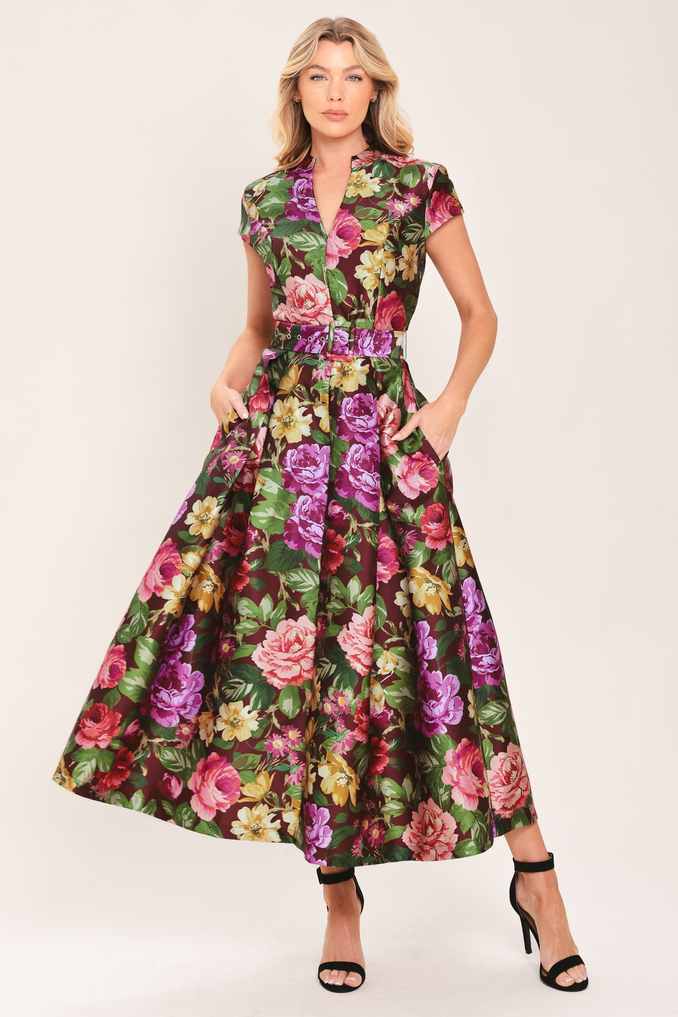 FRESH CANVAS FLORAL WOVEN MIDI DRESS
