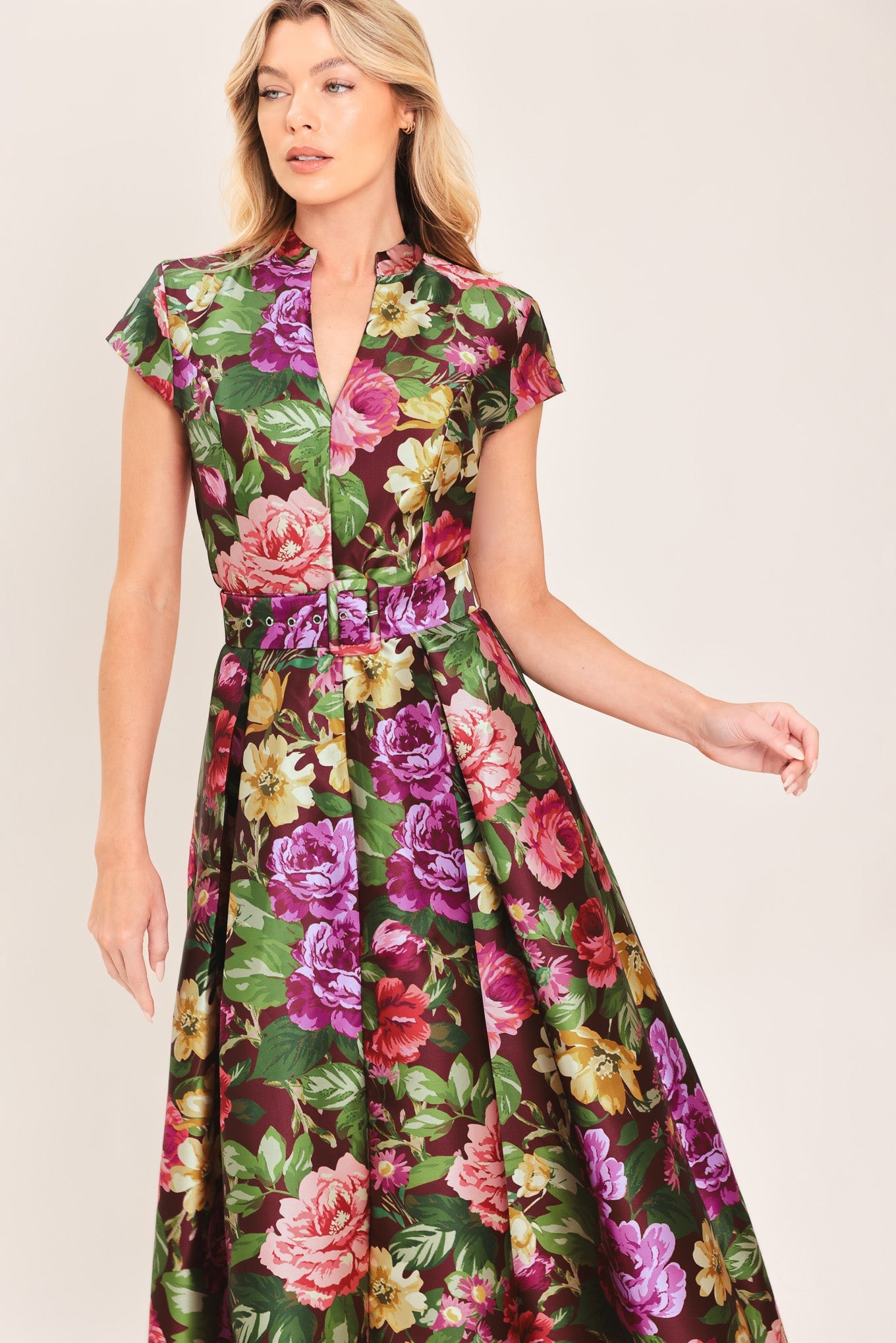 FRESH CANVAS FLORAL WOVEN MIDI DRESS