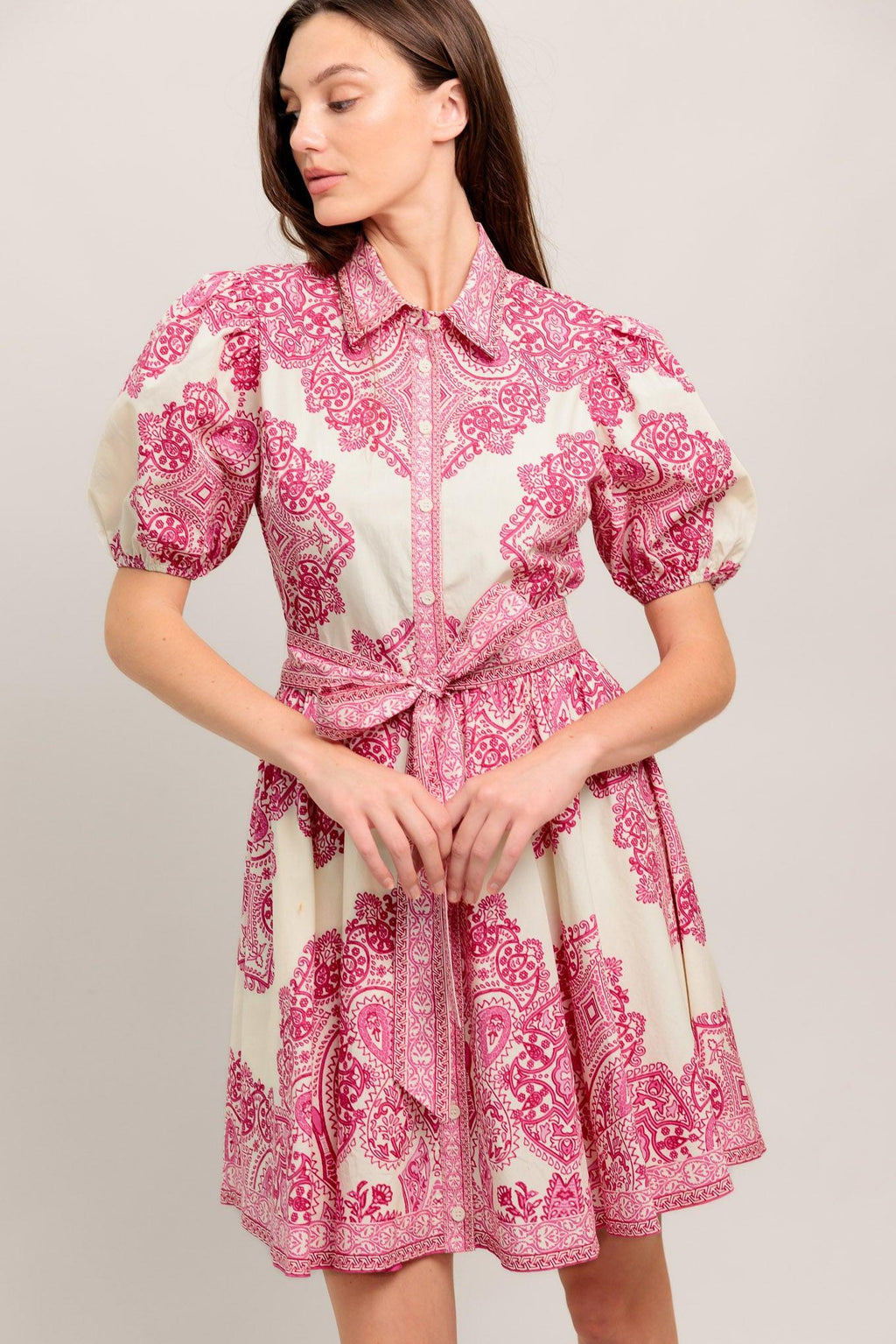 TEA AT NOON PAISLEY WOVEN MINI DRESS