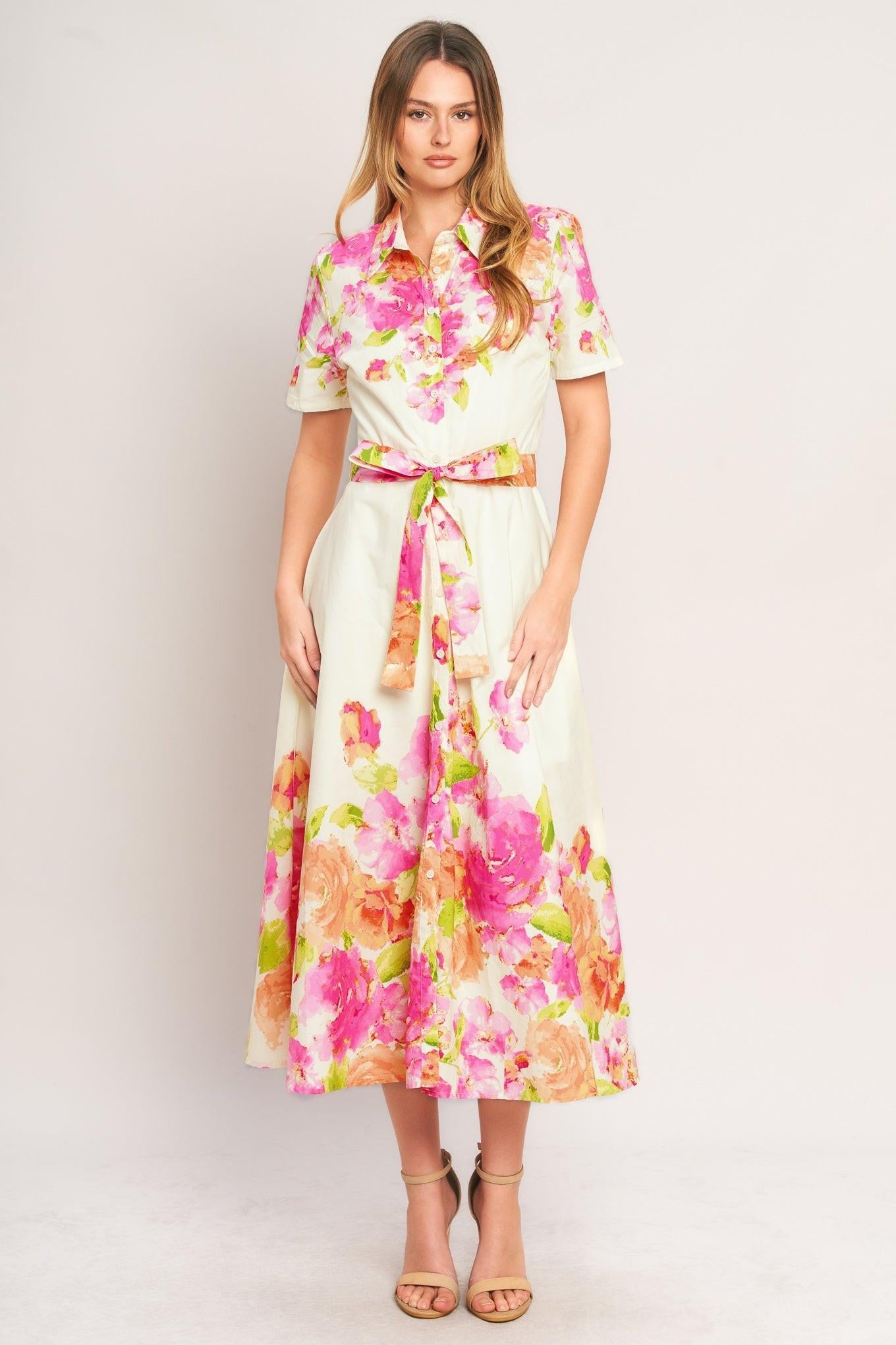 PEONY BLOOM WOVEN MIDI DRESS